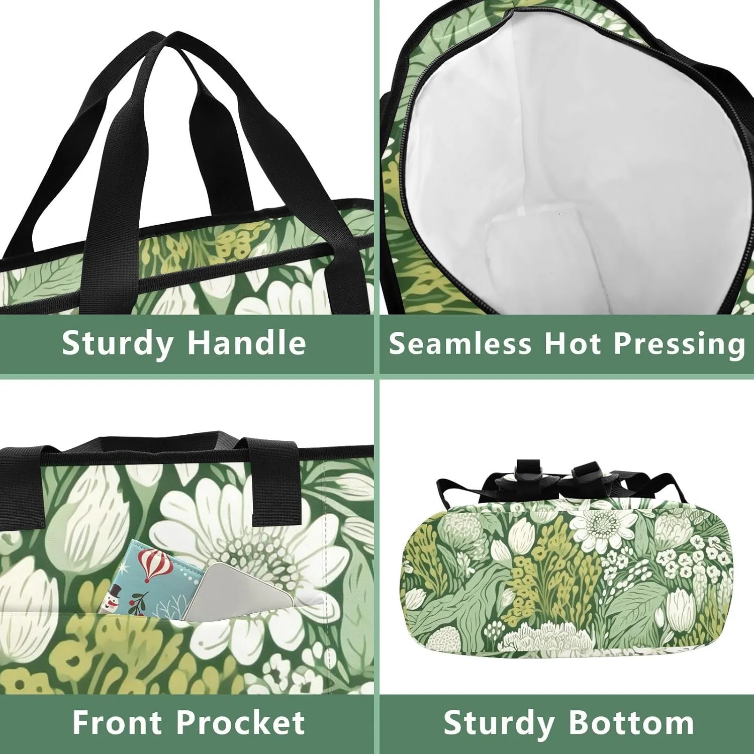 Green Floral Backpack Coolers Insulated Leak Proof 36 Cans Picnic Bag, 13.8''x5.9''x16.5