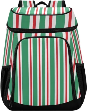 Green Red White Stripe Cooler Backpack Cooler Insulated Leak Proof Lunch Backpack 36 Cans Waterproof Soft for Men Women Picnic Hiking Camping Beach