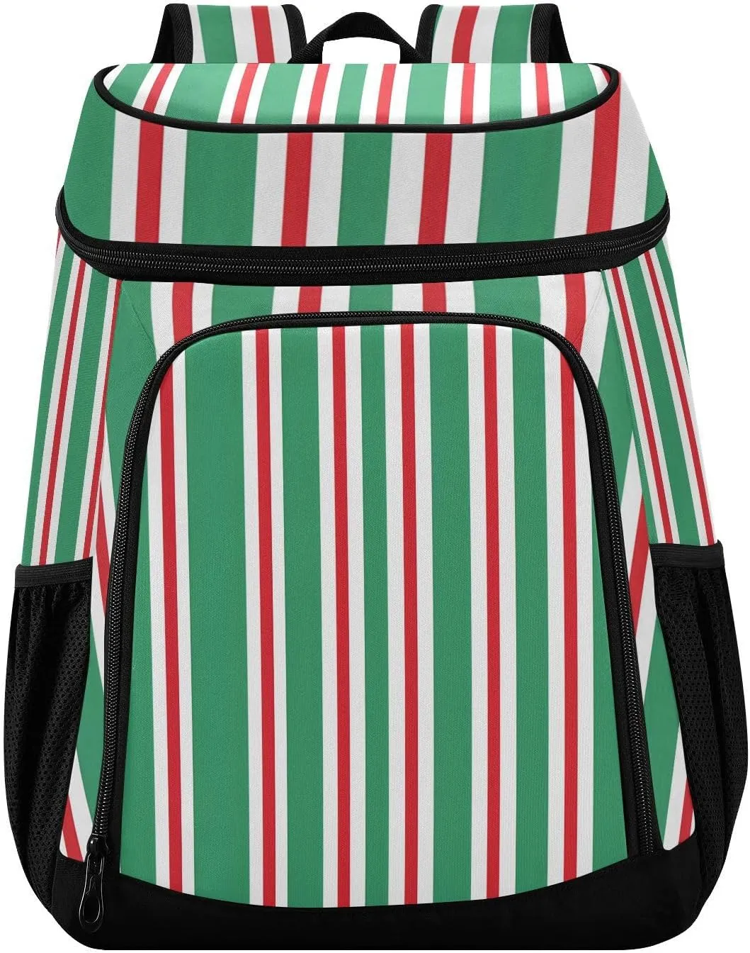 Green Red White Stripe Cooler Backpack Cooler Insulated Leak Proof Lunch Backpack 36 Cans Waterproof Soft for Men Women Picnic Hiking Camping Beach