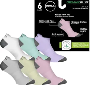 GSA OrganicPlus[ ] Cotton Ultralight & Advanced Comfort | Long-Lasting Durability | Reinforced Heel and Toes | Low Cut Women’s Performance Socks | Multicolor | S