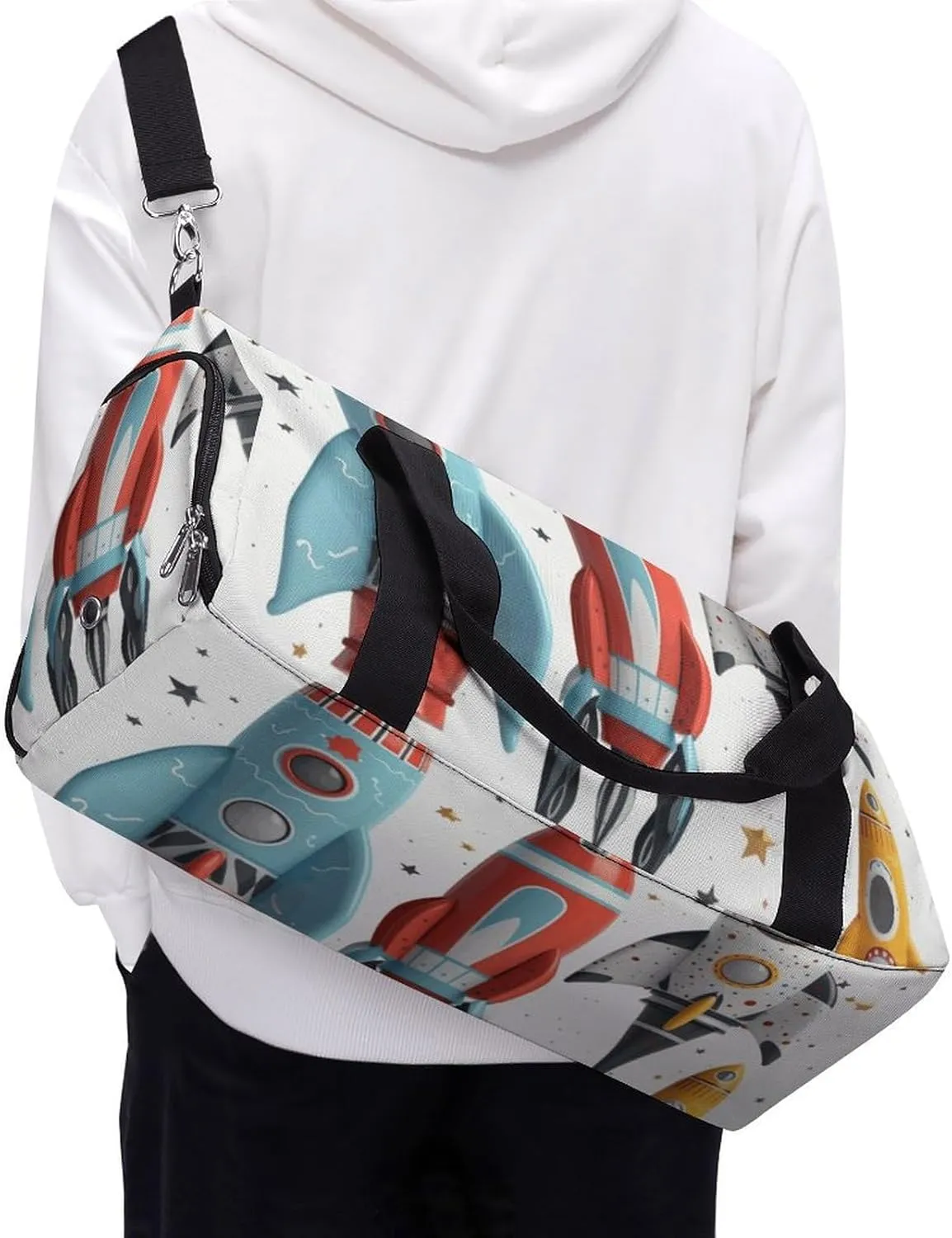 Gym Bag Cartoon Rockets Duffel Bag for Men Women Overnight Bag with Shoe Compartment Workout Bags