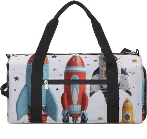 Gym Bag Cartoon Rockets Duffel Bag for Men Women Overnight Bag with Shoe Compartment Workout Bags