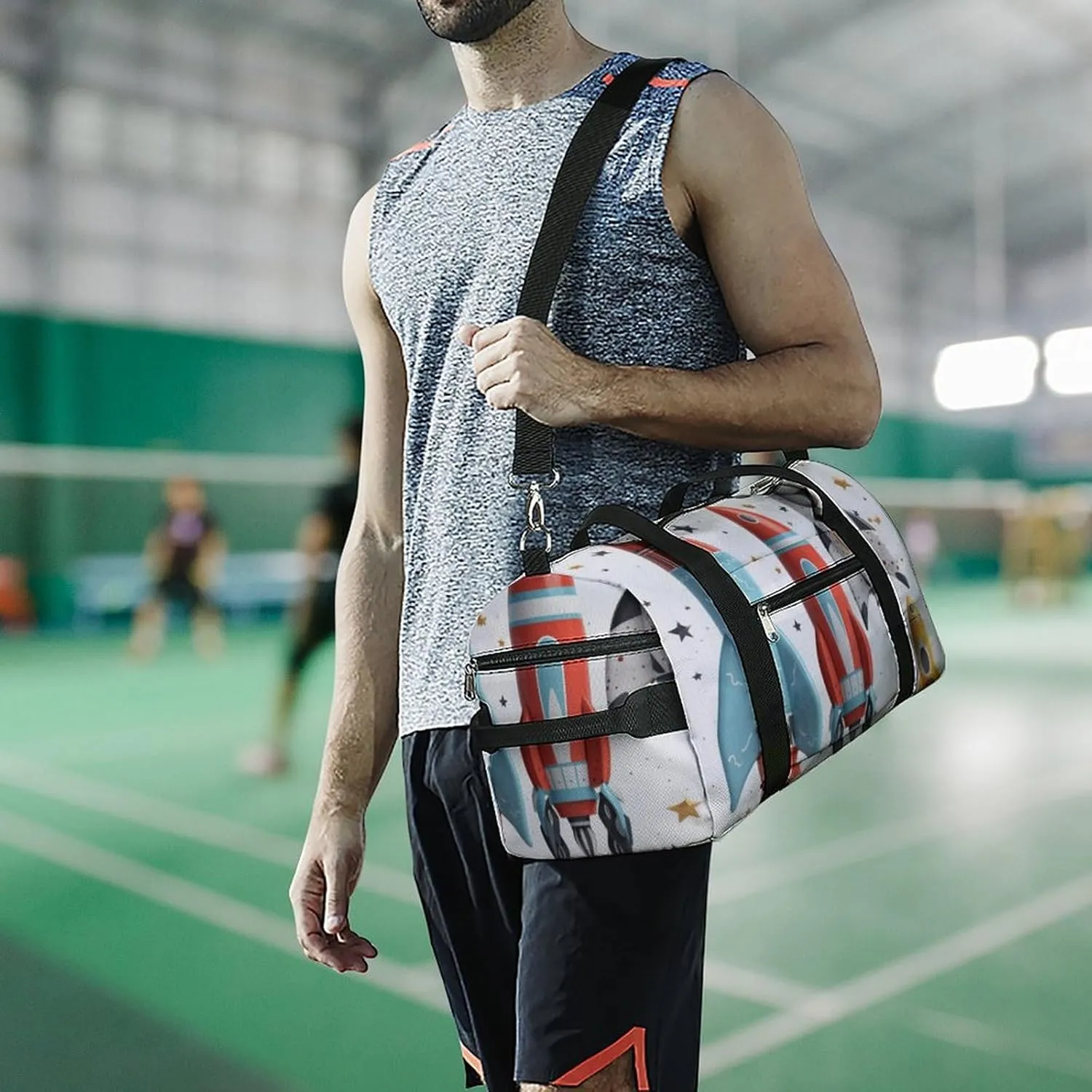 Gym Bag Cartoon Rockets Duffel Bag for Men Women Overnight Bag with Shoe Compartment Workout Bags