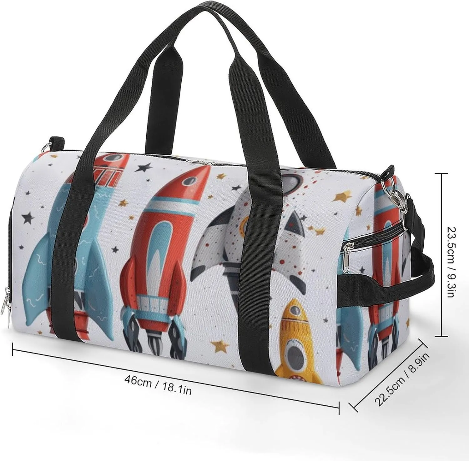 Gym Bag Cartoon Rockets Duffel Bag for Men Women Overnight Bag with Shoe Compartment Workout Bags