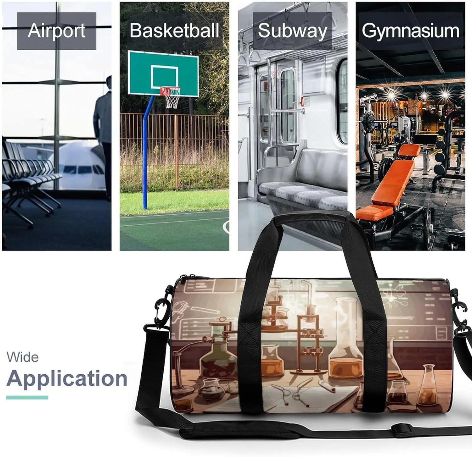 Gym Bag Chemistry Lab Duffel Bag for Men Women Overnight Bag with Shoe Compartment Workout Bags