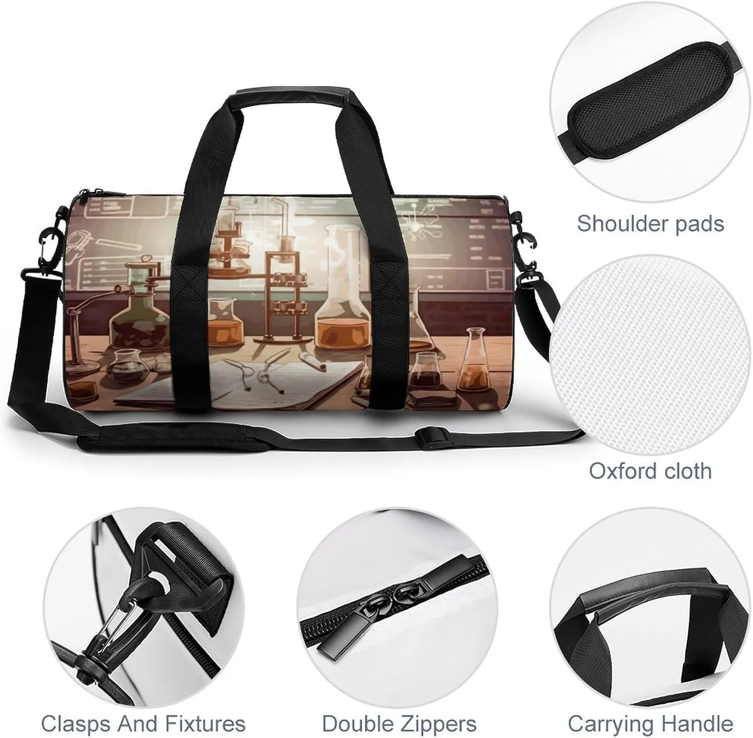 Gym Bag Chemistry Lab Duffel Bag for Men Women Overnight Bag with Shoe Compartment Workout Bags