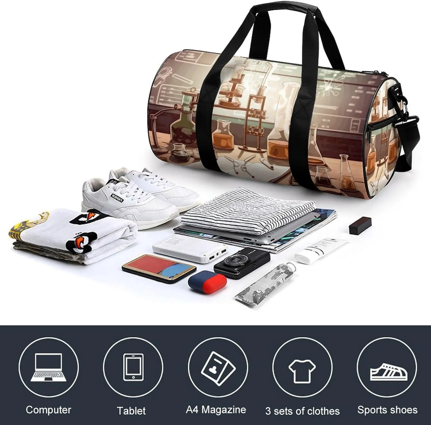 Gym Bag Chemistry Lab Duffel Bag for Men Women Overnight Bag with Shoe Compartment Workout Bags