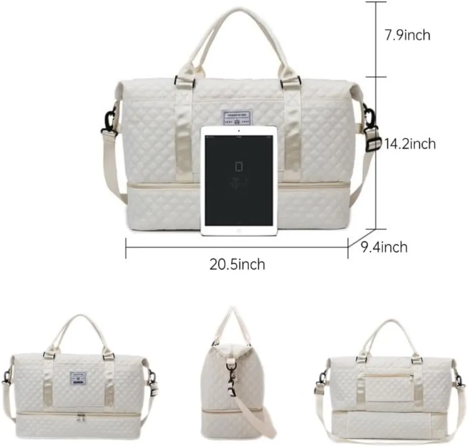 Gym Bag for Women with Shoe Compartment, Weekender Bag Travel Bag for Women, Dry-Wet Separation, and Multifunctional Large Capacity with Toiletry Bag 2 Pcs (Dark Blue)
