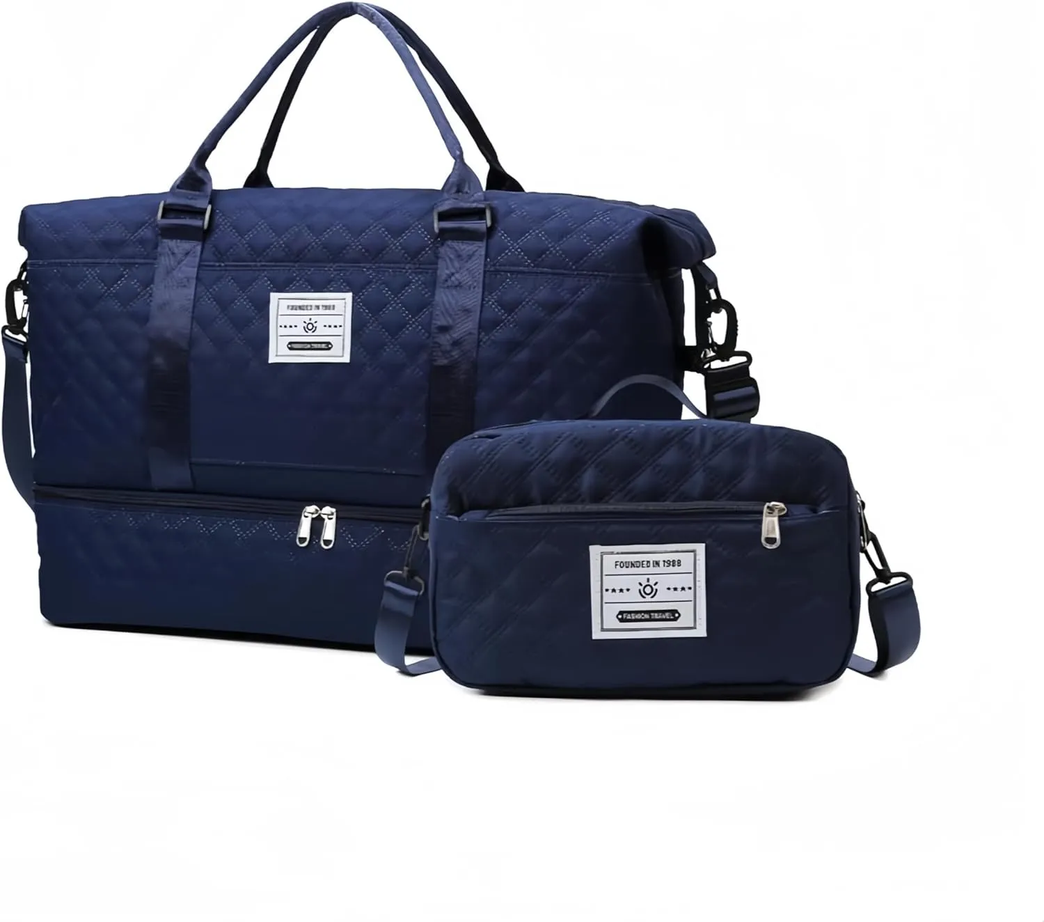 Gym Bag for Women with Shoe Compartment, Weekender Bag Travel Bag for Women, Dry-Wet Separation, and Multifunctional Large Capacity with Toiletry Bag 2 Pcs (Dark Blue)