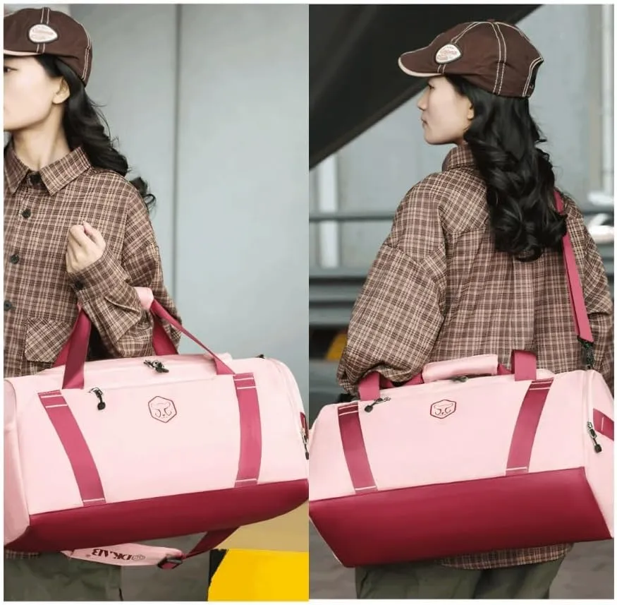 Gym Bag for Women with Shoe Compartment, Weekender Bag Travel Bag for Women, Dry-Wet Separation, Multifunctional Large Capacity and Premium Oxford Fabric (Pink)