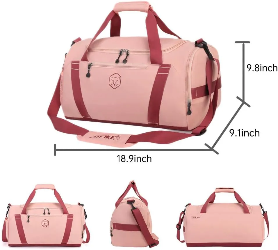 Gym Bag for Women with Shoe Compartment, Weekender Bag Travel Bag for Women, Dry-Wet Separation, Multifunctional Large Capacity and Premium Oxford Fabric (Pink)