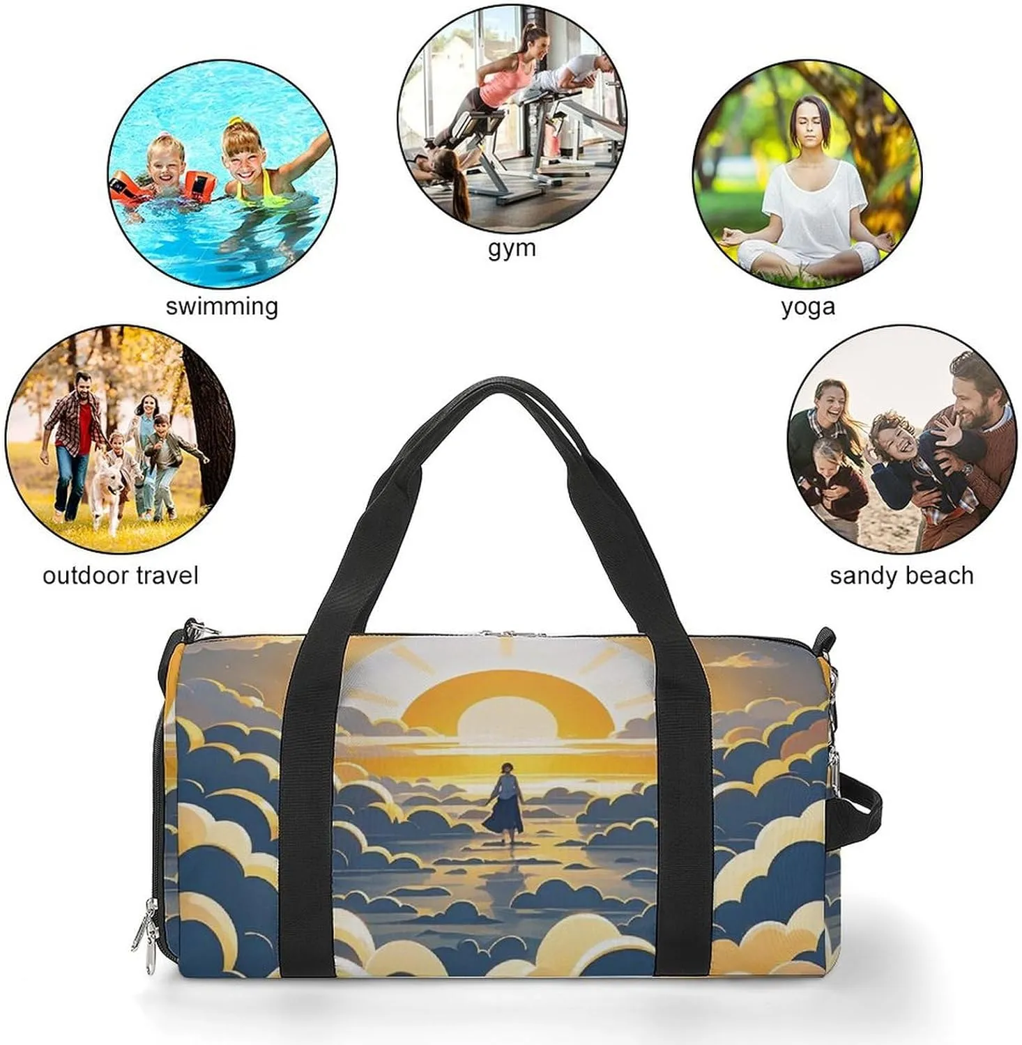 Gym Bag Sun Sunrise Cloud Duffel Bag for Men Women Travel Overnight Bag with Shoe Compartment Workout Bags
