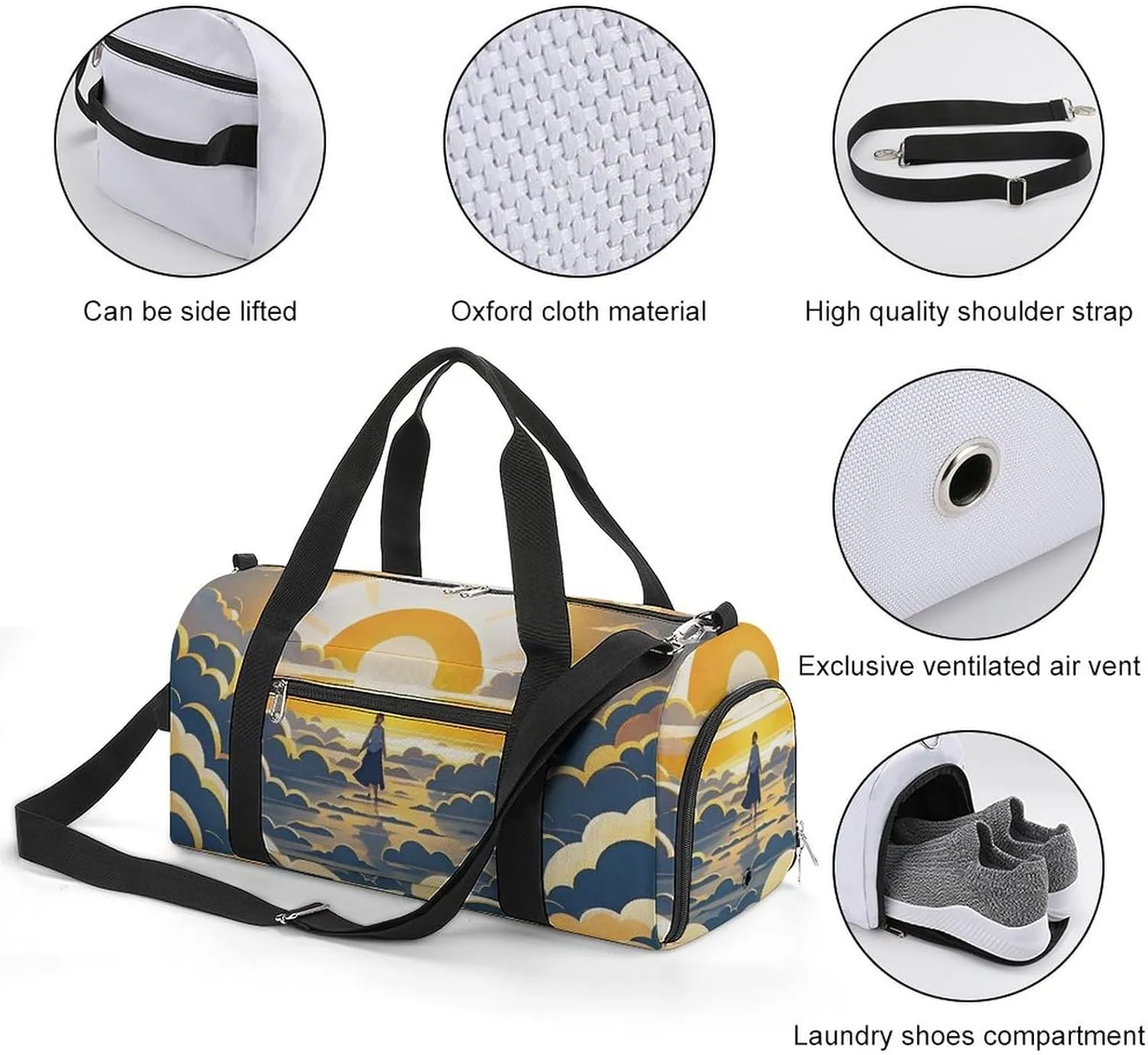 Gym Bag Sun Sunrise Cloud Duffel Bag for Men Women Travel Overnight Bag with Shoe Compartment Workout Bags