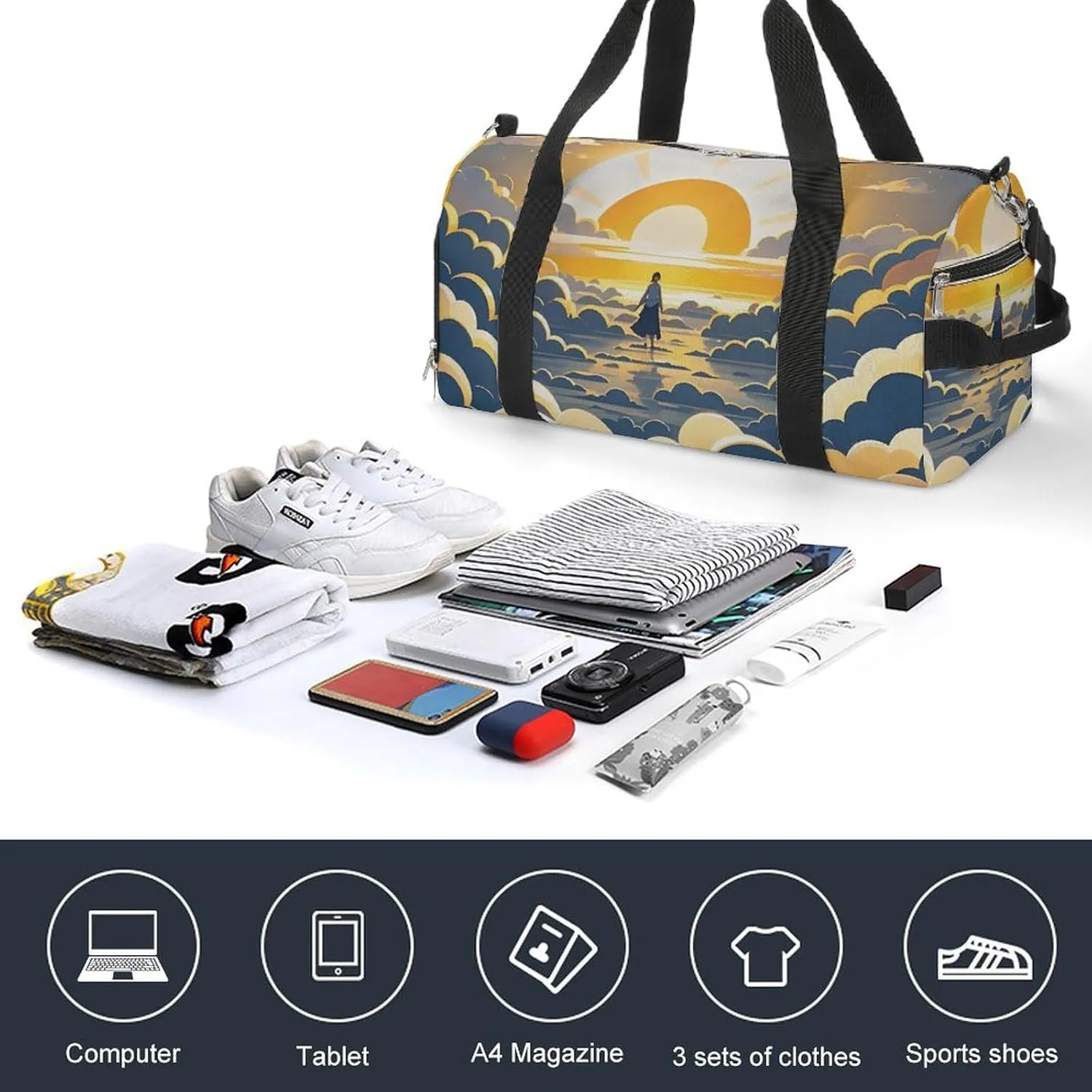Gym Bag Sun Sunrise Cloud Duffel Bag for Men Women Travel Overnight Bag with Shoe Compartment Workout Bags