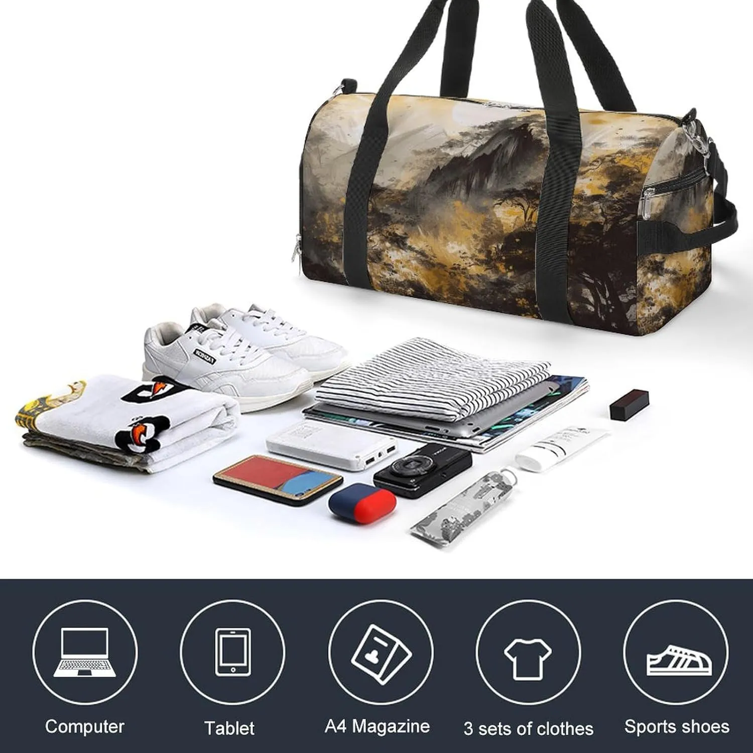 Gym Bags for Men Women A Painting of Mountains Duffle Bag Travel Overnight Bag with Shoe Compartment Tote Bags