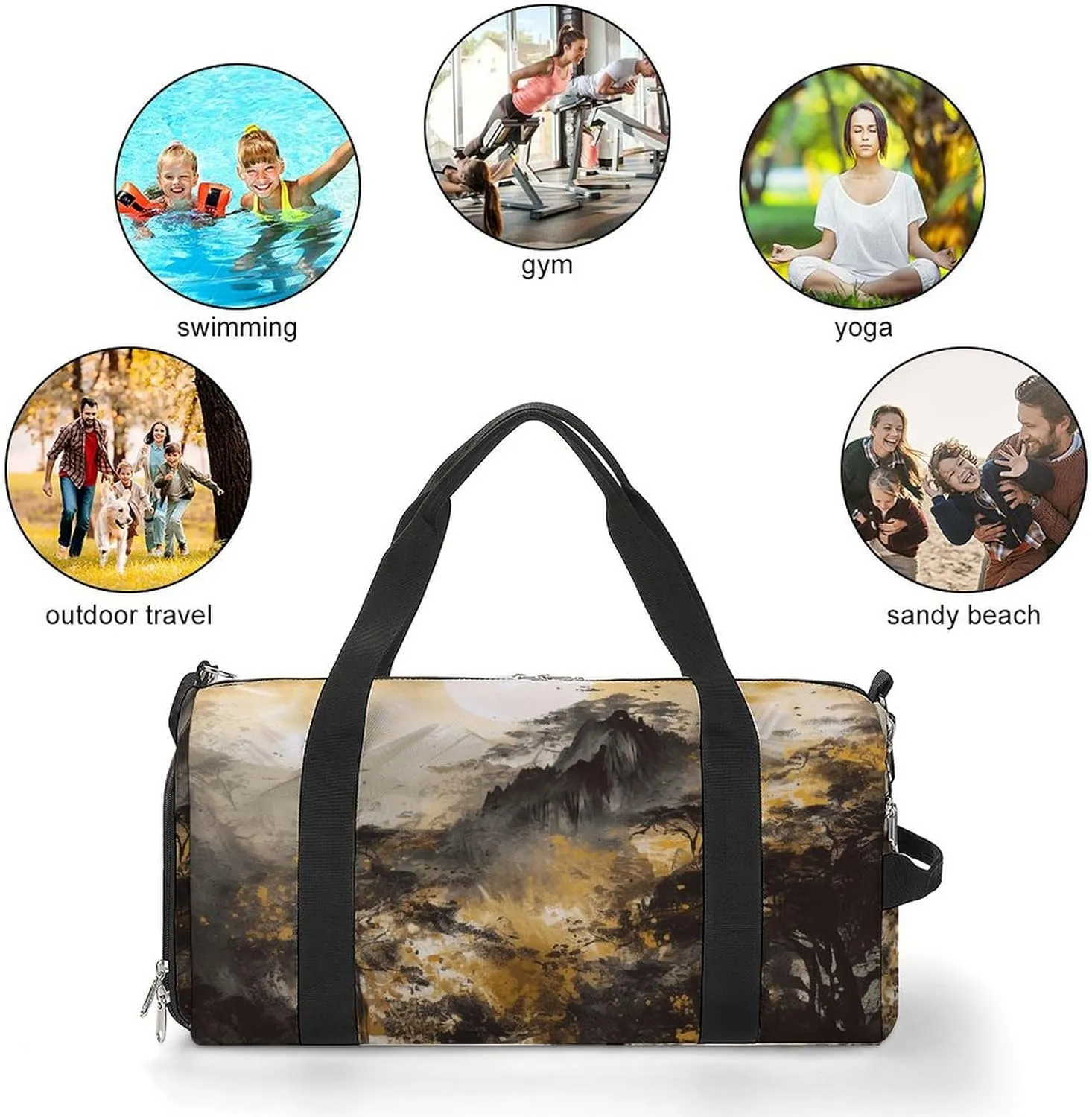 Gym Bags for Men Women A Painting of Mountains Duffle Bag Travel Overnight Bag with Shoe Compartment Tote Bags