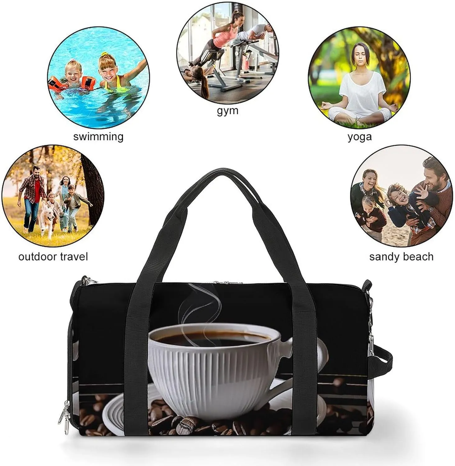 Gym Bags for Men Women Coffee Cup And Coffee Beans Duffle Bag Travel Overnight Bag with Shoe Compartment Tote Bags