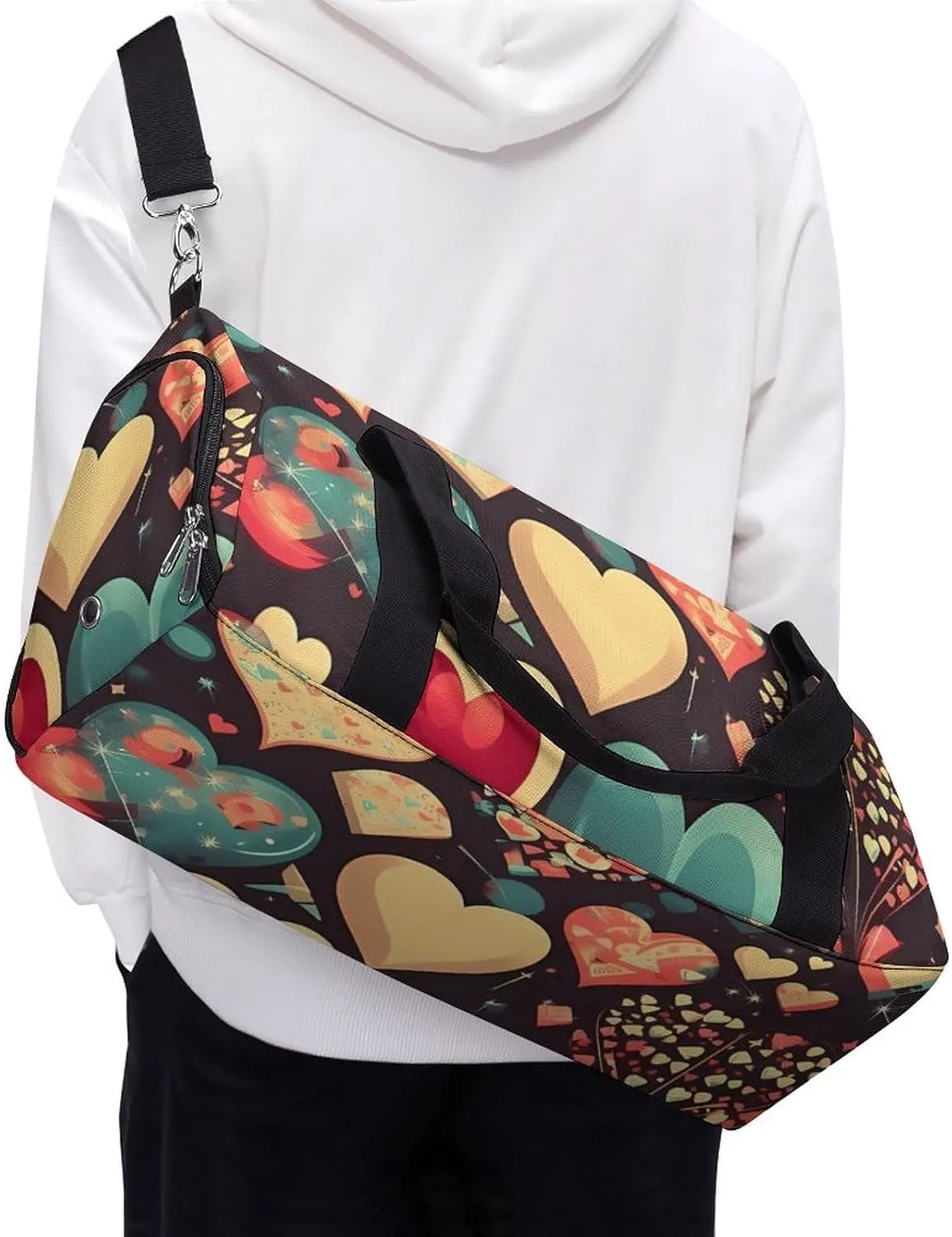 Gym Bags for Men Women Heart Crush Flower Duffle Bag Travel Overnight Bag with Shoe Compartment Tote Bags