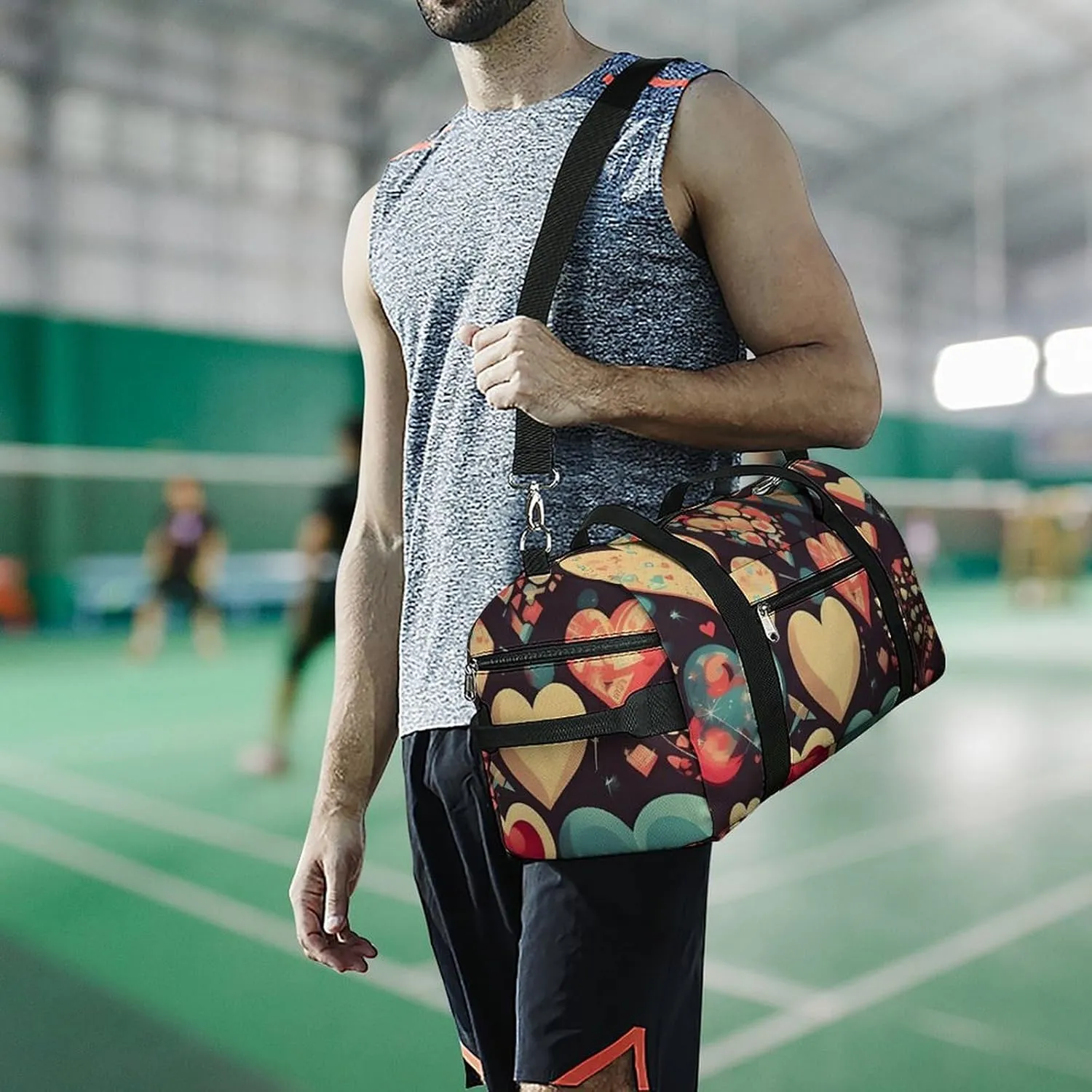 Gym Bags for Men Women Heart Crush Flower Duffle Bag Travel Overnight Bag with Shoe Compartment Tote Bags