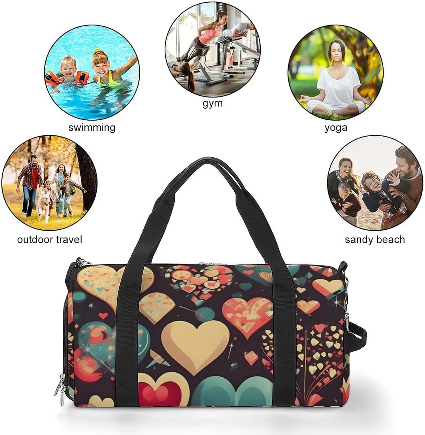 Gym Bags for Men Women Heart Crush Flower Duffle Bag Travel Overnight Bag with Shoe Compartment Tote Bags