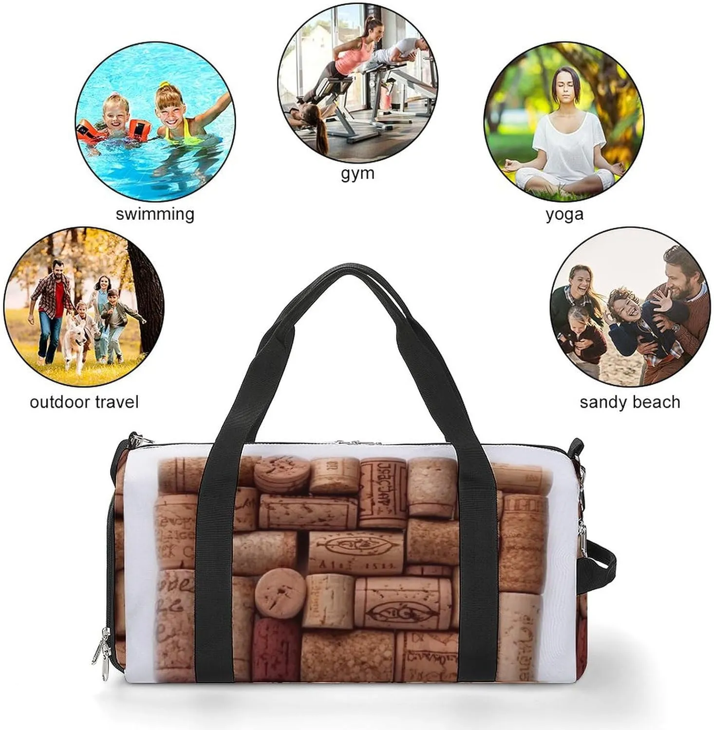 Gym Bags for Men Women Wine Cork Duffle Bag Travel Overnight Bag with Shoe Compartment Tote Bags