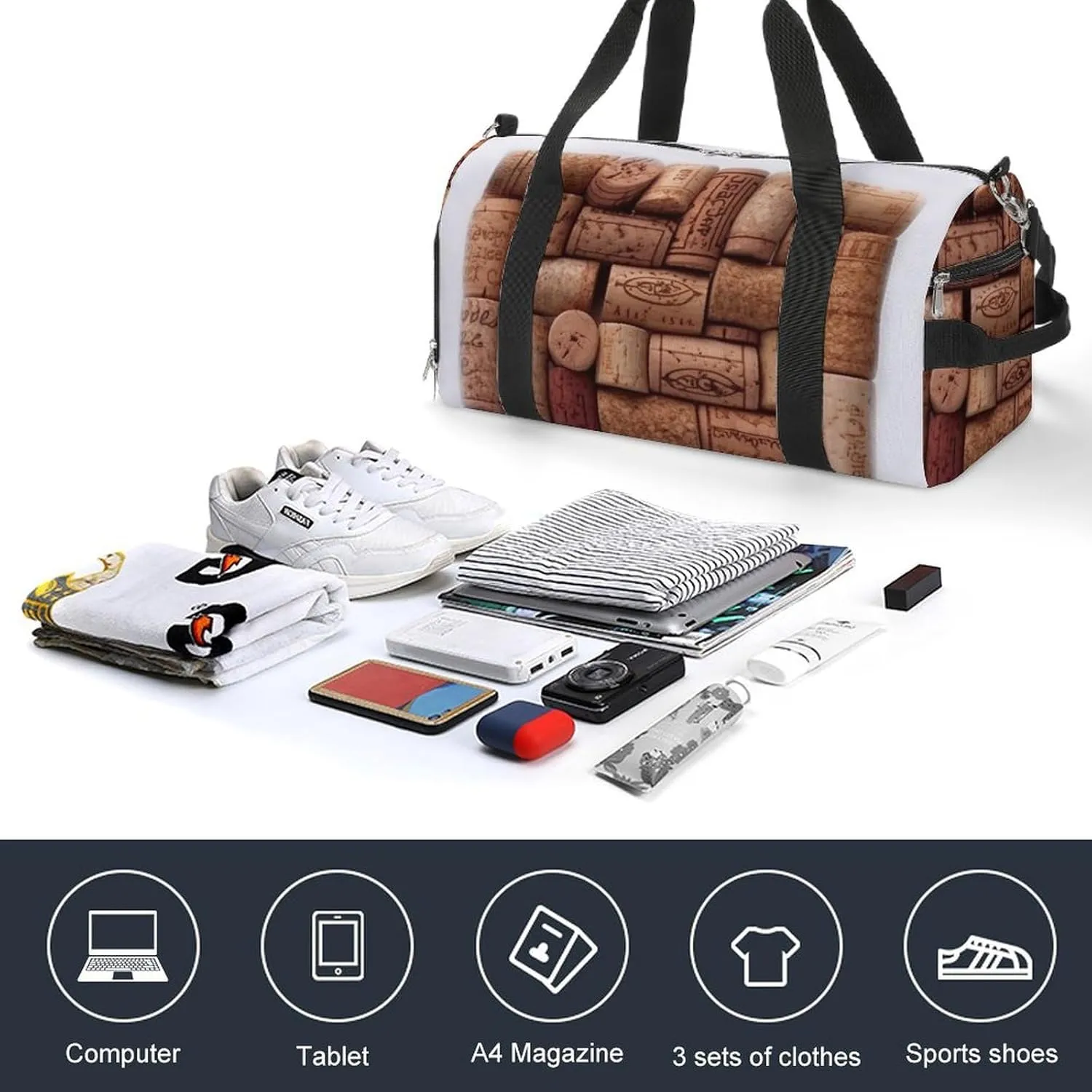 Gym Bags for Men Women Wine Cork Duffle Bag Travel Overnight Bag with Shoe Compartment Tote Bags