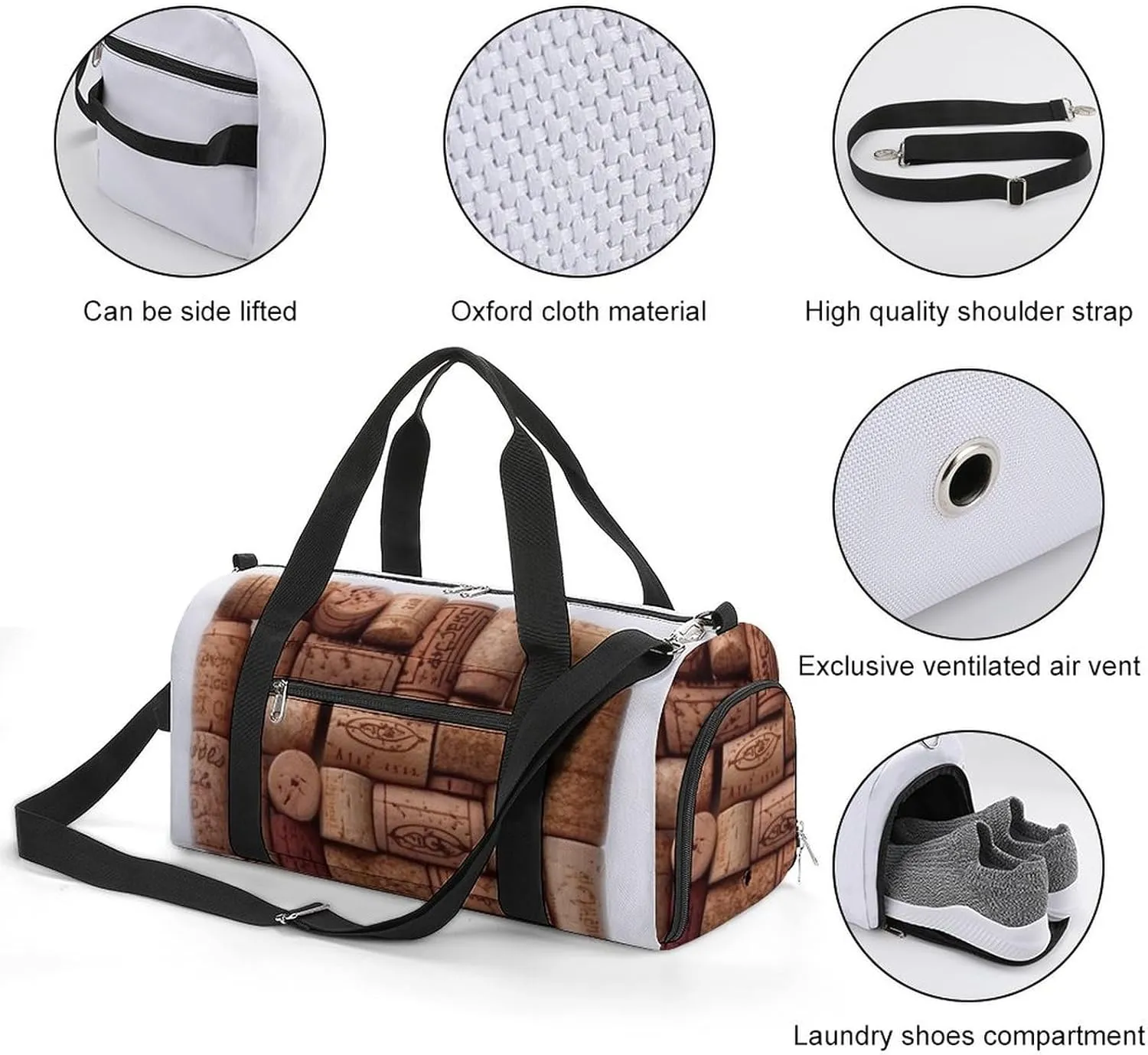 Gym Bags for Men Women Wine Cork Duffle Bag Travel Overnight Bag with Shoe Compartment Tote Bags