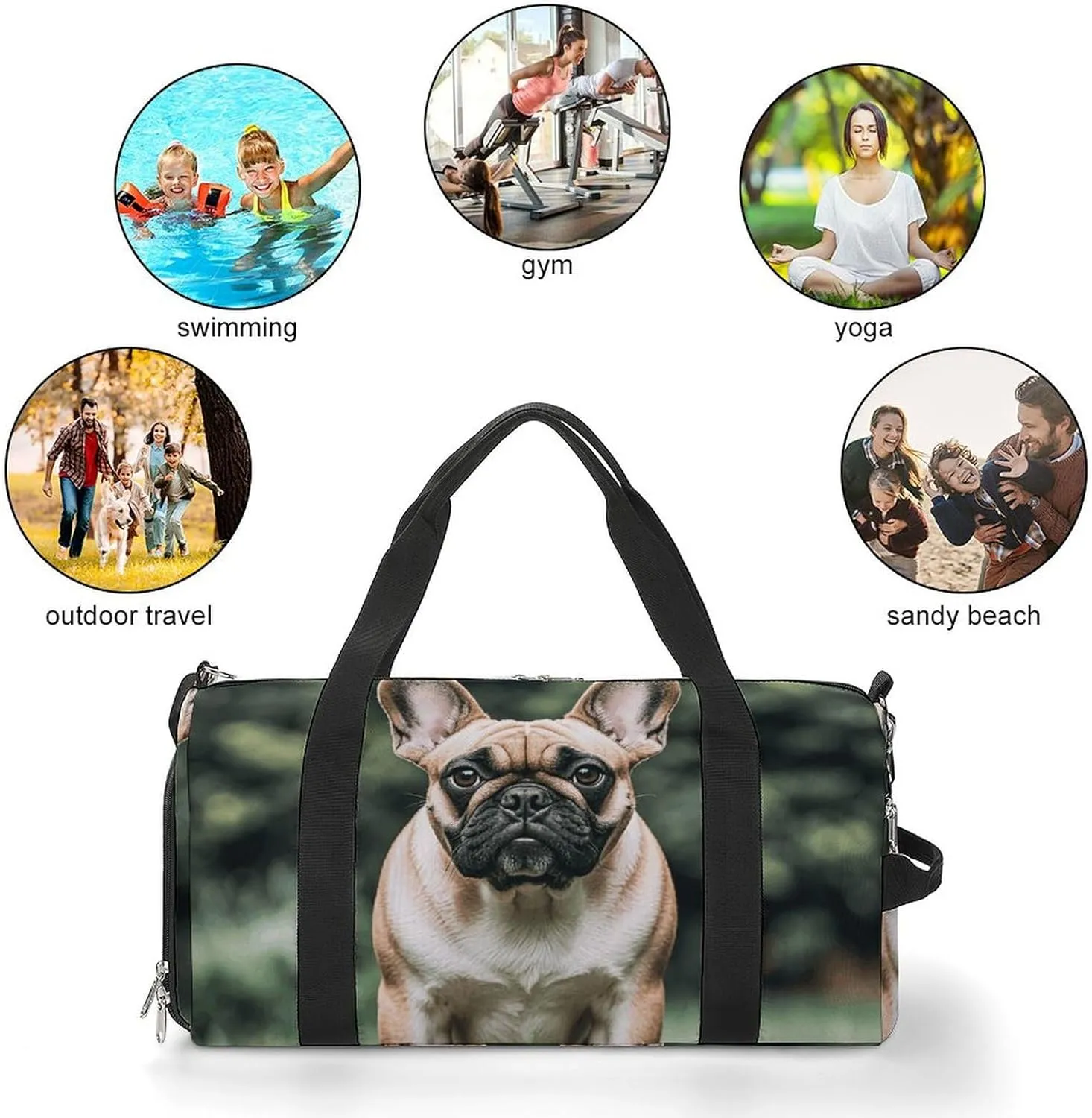 Gym Bags Small Long Ears French Bulldog Duffel Bag Overnight Bag with Shoe Compartment Carryon Bag for Men Women
