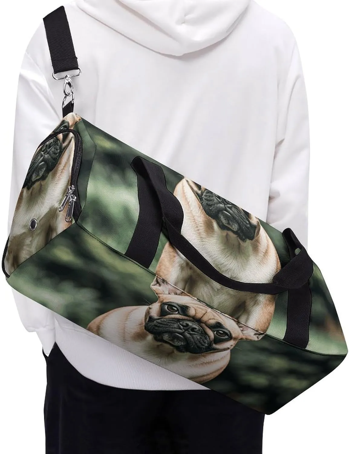 Gym Bags Small Long Ears French Bulldog Duffel Bag Overnight Bag with Shoe Compartment Carryon Bag for Men Women