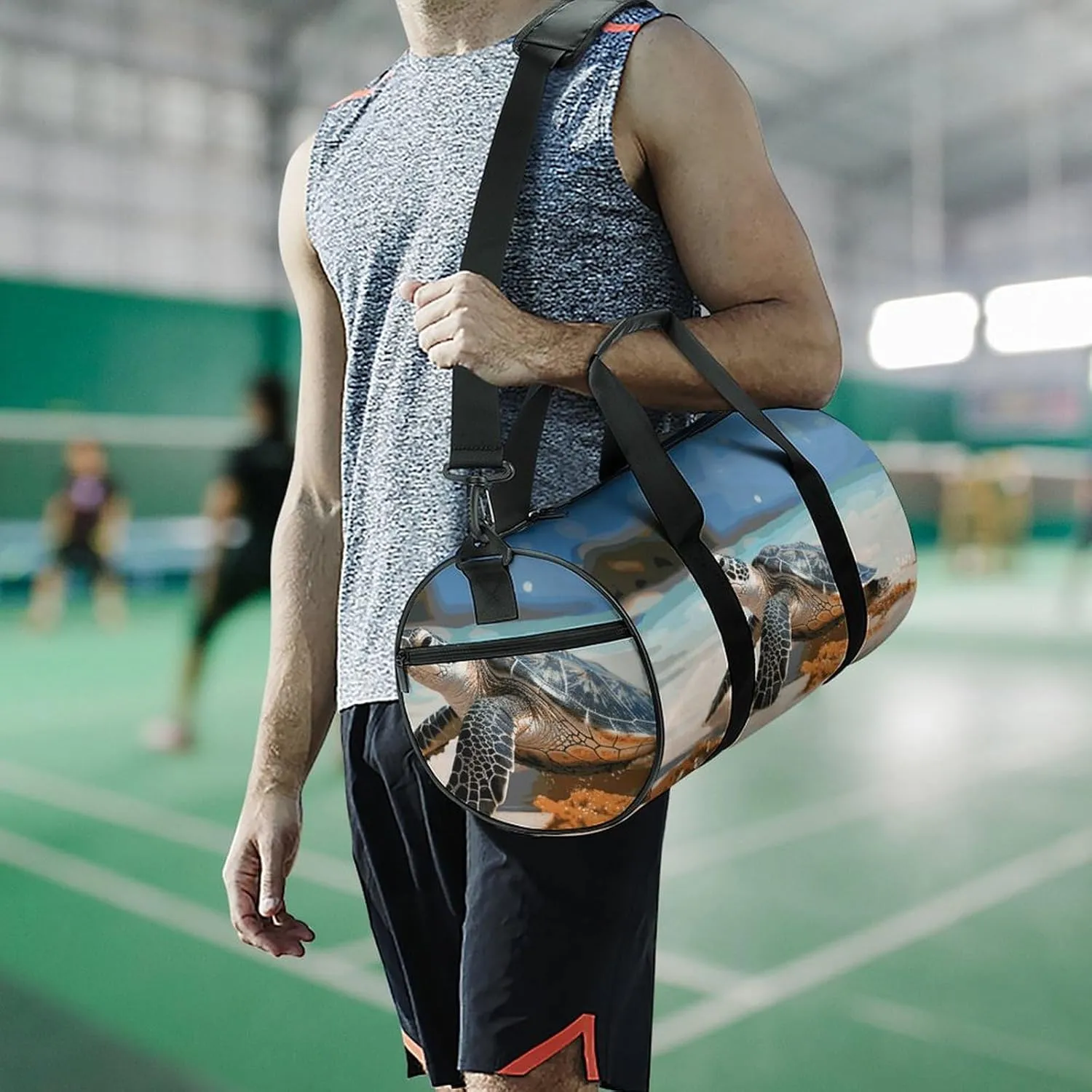 Gym Bags Small Sea Turtle on The Beach Duffel Bag Overnight Bag with Shoe Compartment Carryon Bag for Men Women