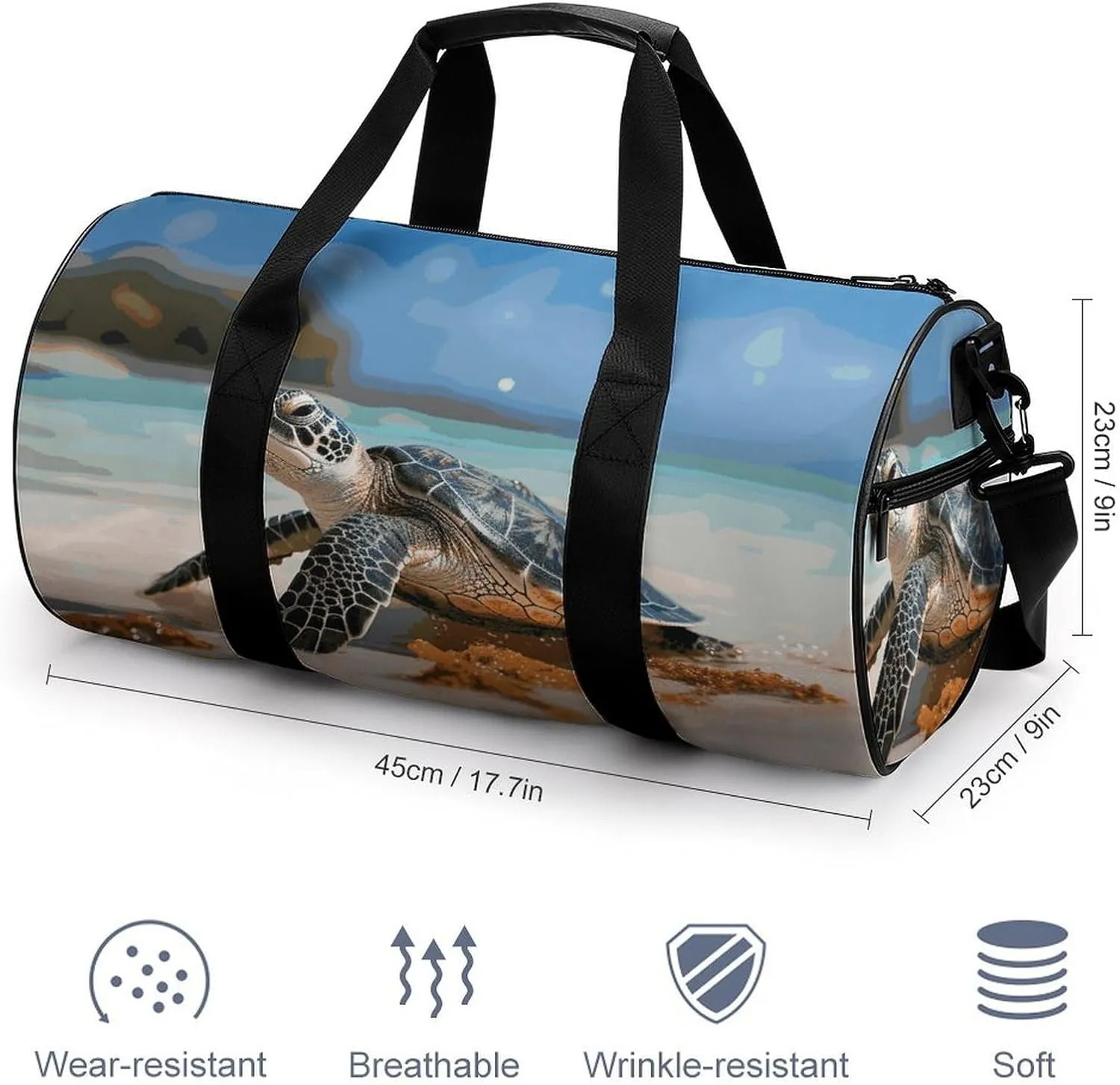 Gym Bags Small Sea Turtle on The Beach Duffel Bag Overnight Bag with Shoe Compartment Carryon Bag for Men Women