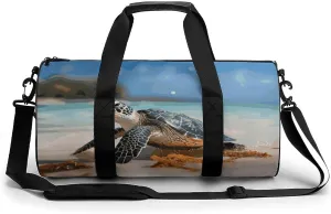 Gym Bags Small Sea Turtle on The Beach Duffel Bag Overnight Bag with Shoe Compartment Carryon Bag for Men Women