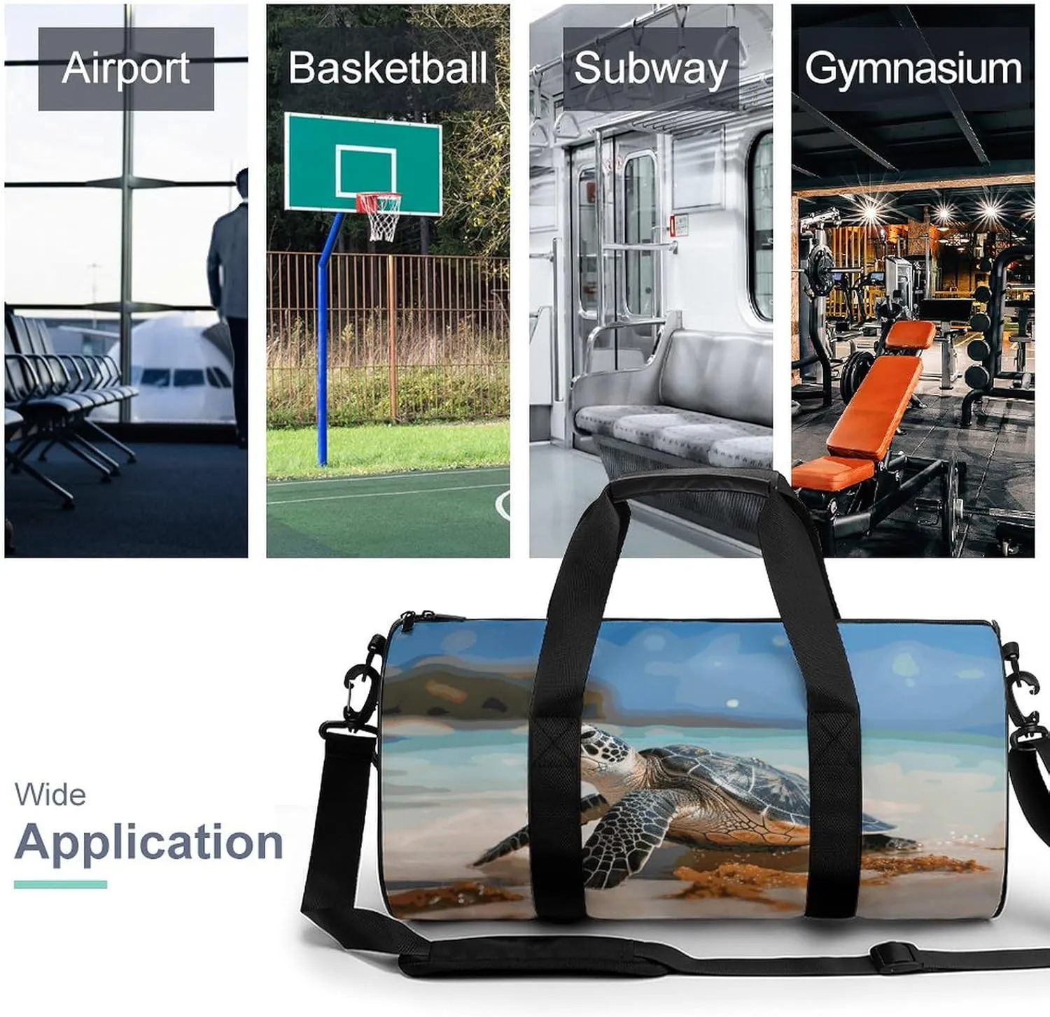 Gym Bags Small Sea Turtle on The Beach Duffel Bag Overnight Bag with Shoe Compartment Carryon Bag for Men Women
