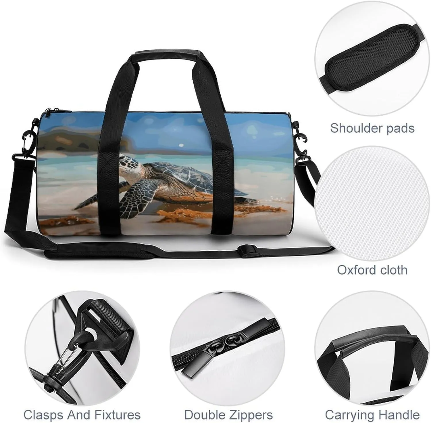 Gym Bags Small Sea Turtle on The Beach Duffel Bag Overnight Bag with Shoe Compartment Carryon Bag for Men Women