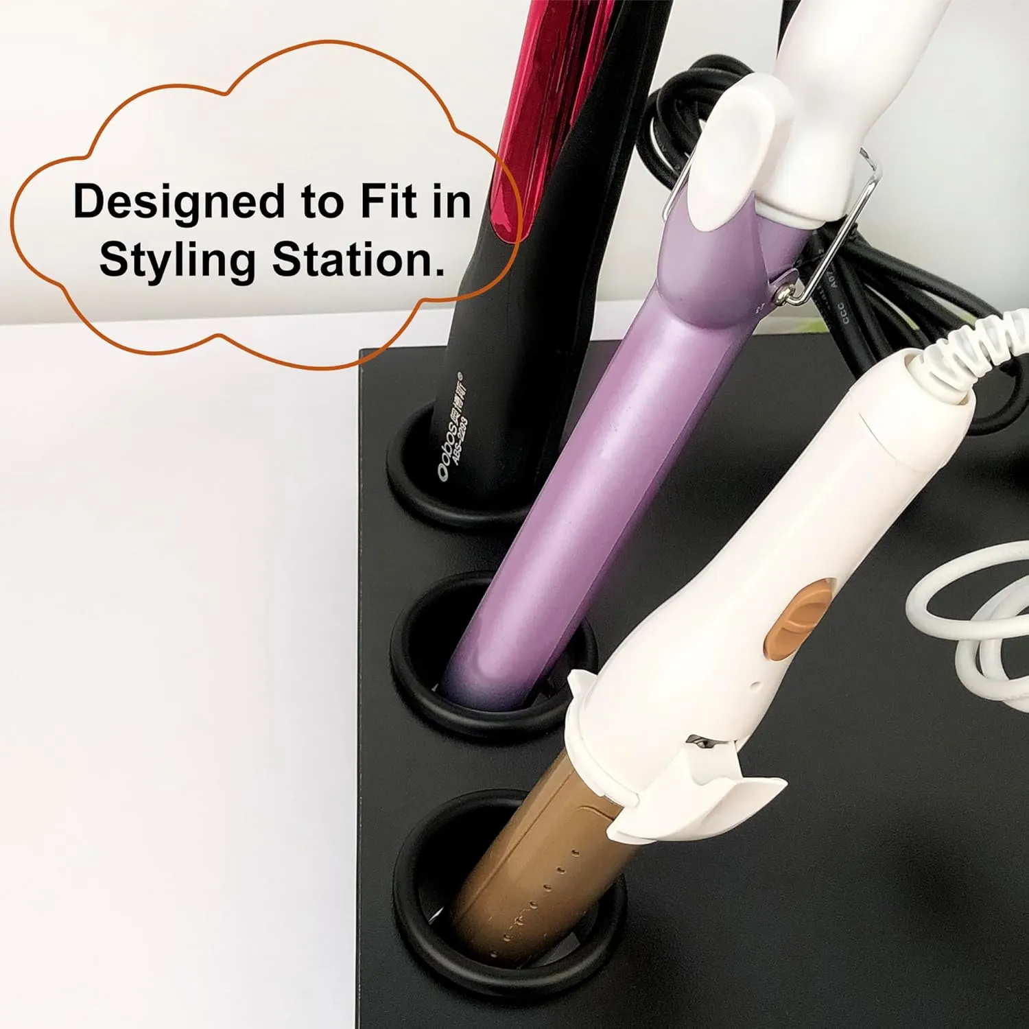 Hair Styling Station - Curling Hot Iron Appliance with Tube Package and Organizer for Salon, 3pcs, 2inch, Black