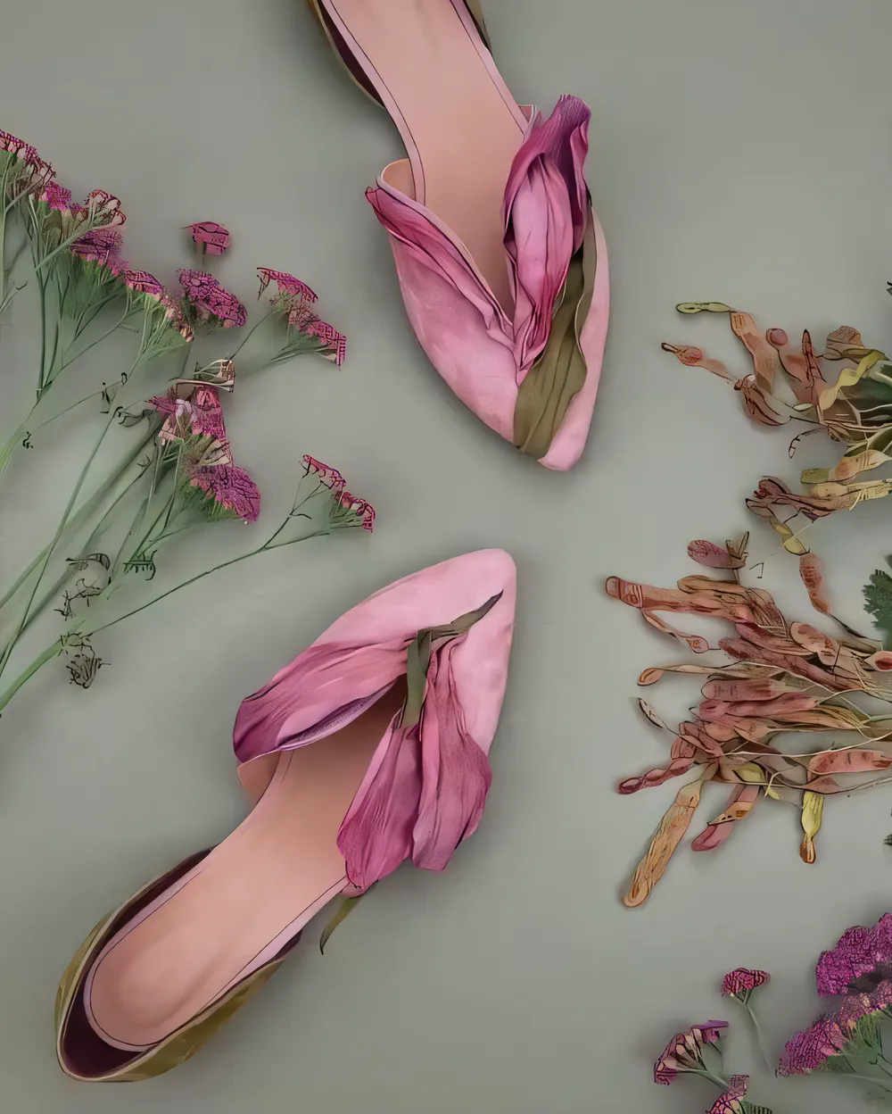 Handmade Flower Petal Pointed Toe Flat Shoes