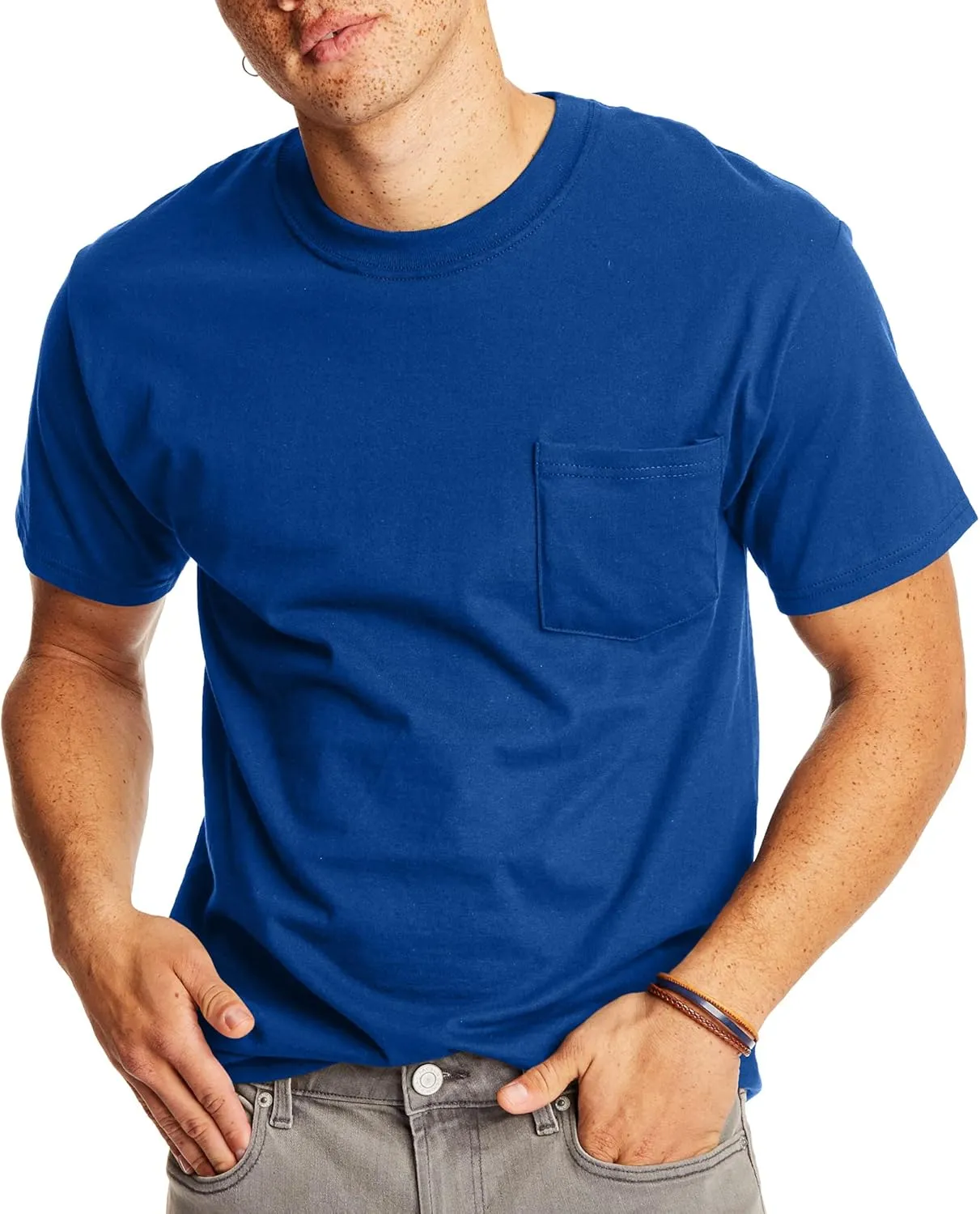 Hanes Men's Heavyweight Pocket T-Shirt, Beefy-T Full-Cut Cotton Pocket Tee for Men, Crewneck T-Shirt For Men, 1 or 2 Pack