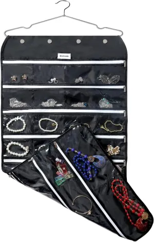 Hanging Jewelry Organizer,Accessories Organizer,56 Zipper Pocket Organizer for Holding Jewelries (Black-Zipper)