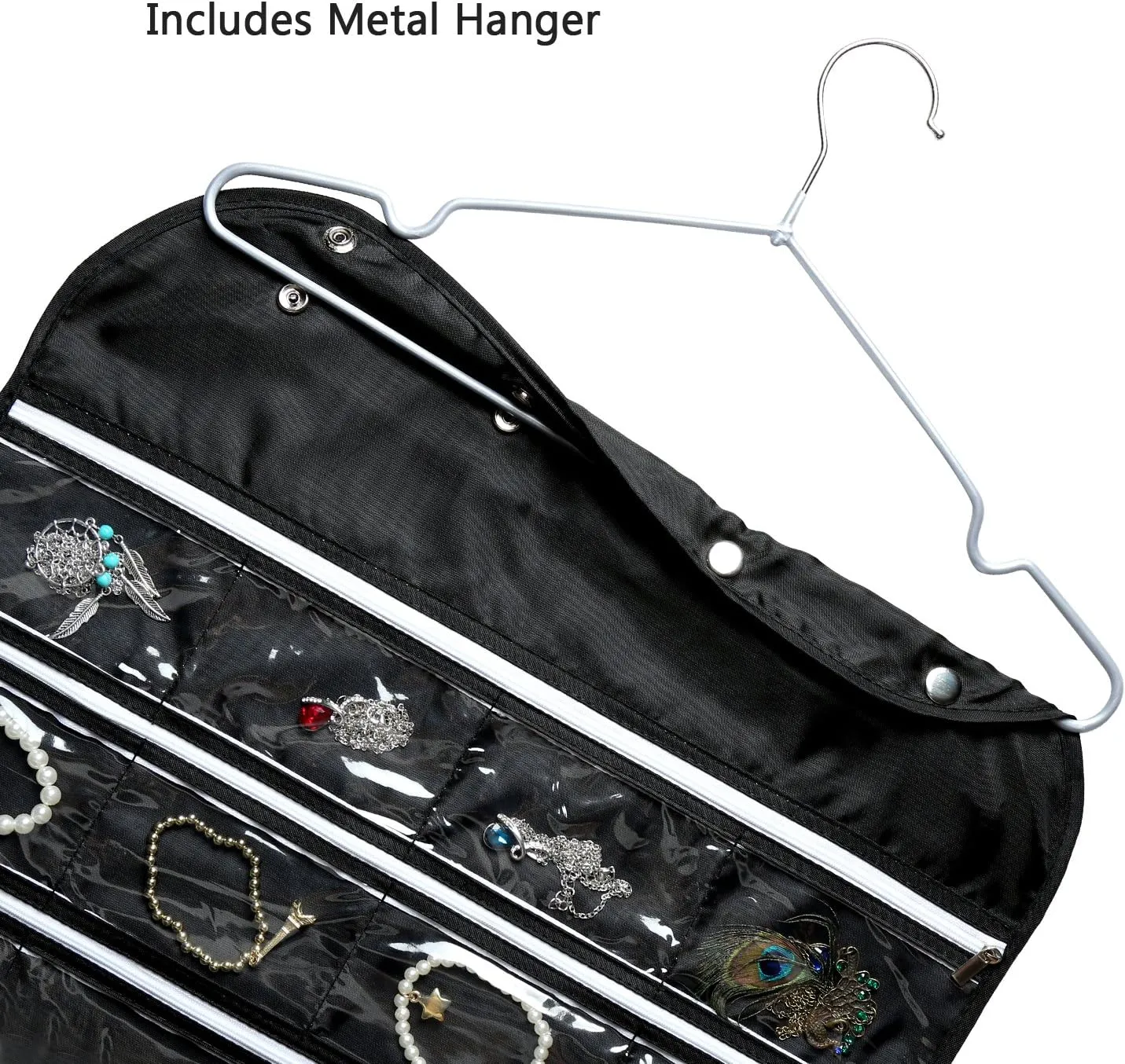 Hanging Jewelry Organizer,Accessories Organizer,56 Zipper Pocket Organizer for Holding Jewelries (Black-Zipper)