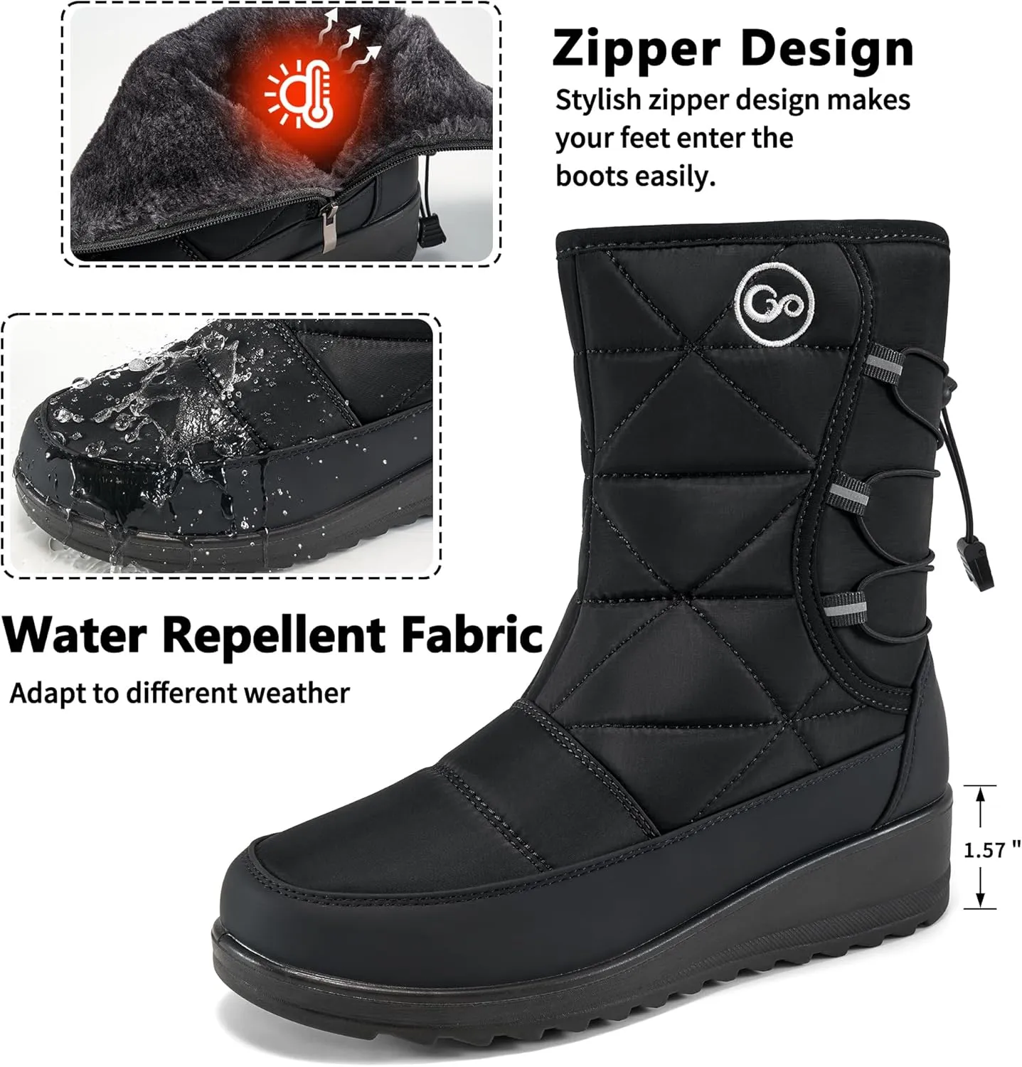 HARENCE Winter Snow Boots for Women: Warm Fur Lined Zipper Ankle Booties Comfortable Outdoor Waterproof Slip On Womens Boots