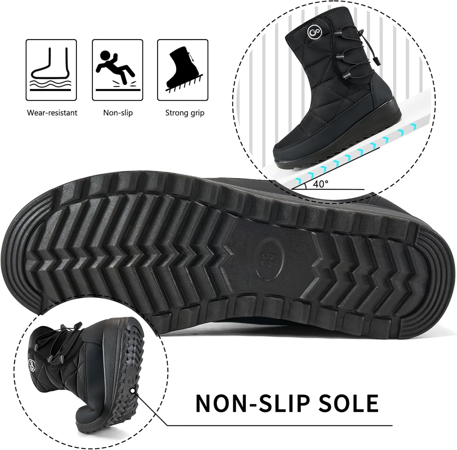 HARENCE Winter Snow Boots for Women: Warm Fur Lined Zipper Ankle Booties Comfortable Outdoor Waterproof Slip On Womens Boots