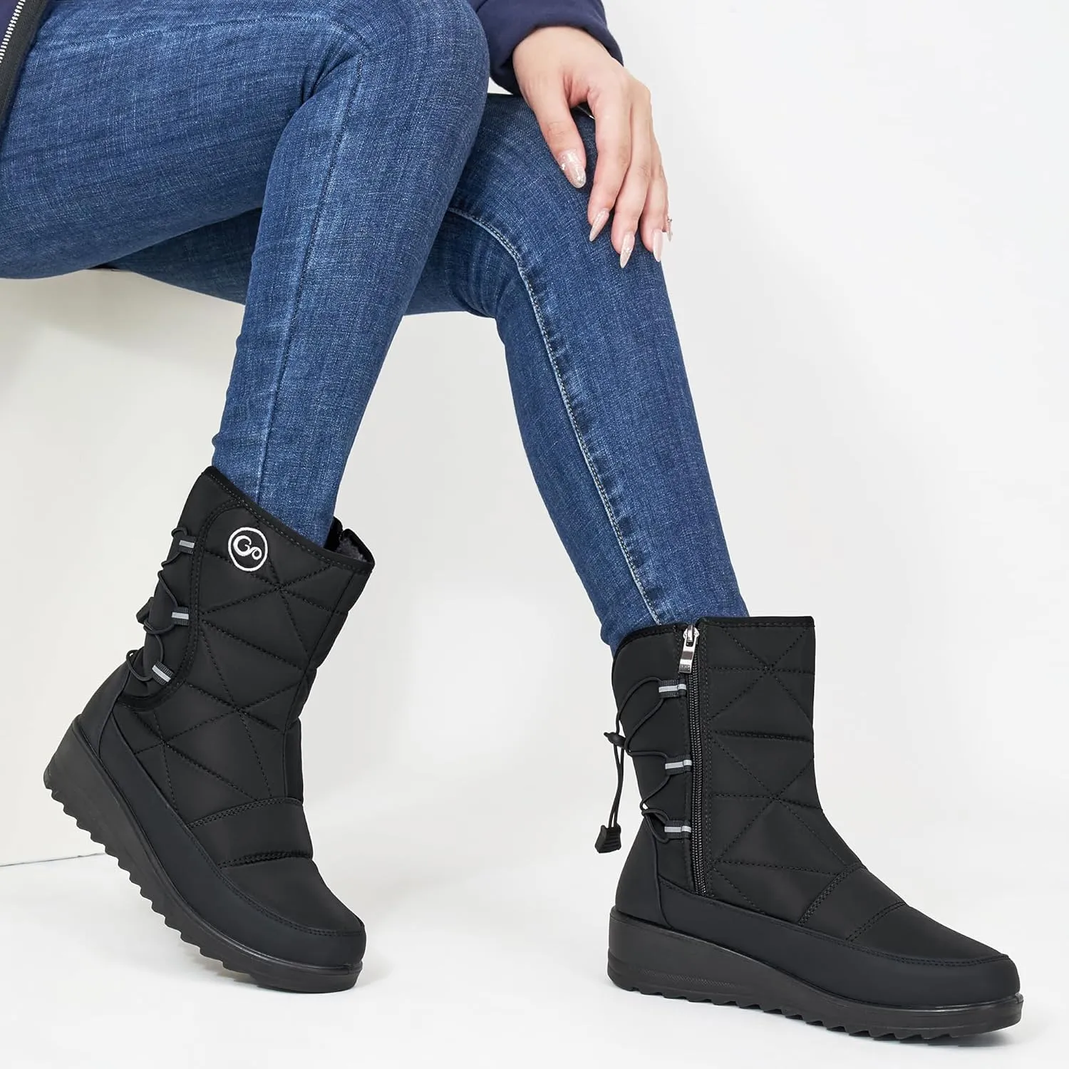 HARENCE Winter Snow Boots for Women: Warm Fur Lined Zipper Ankle Booties Comfortable Outdoor Waterproof Slip On Womens Boots