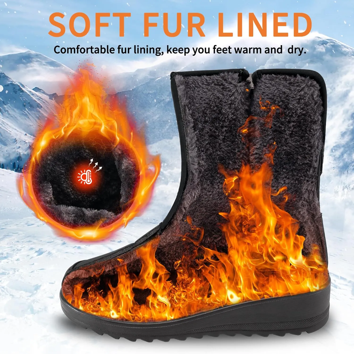HARENCE Winter Snow Boots for Women: Warm Fur Lined Zipper Ankle Booties Comfortable Outdoor Waterproof Slip On Womens Boots