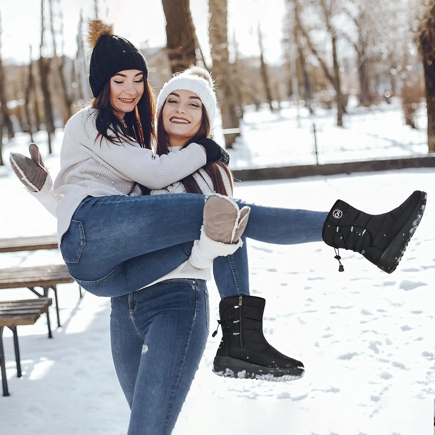 HARENCE Winter Snow Boots for Women: Warm Fur Lined Zipper Ankle Booties Comfortable Outdoor Waterproof Slip On Womens Boots