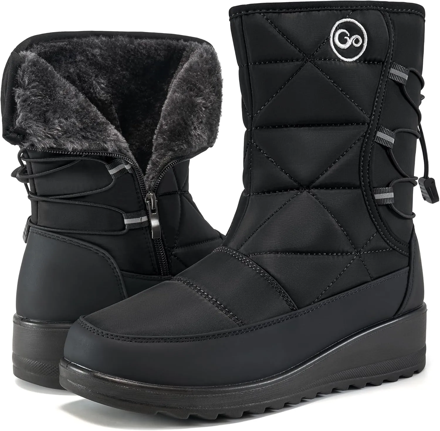 HARENCE Winter Snow Boots for Women: Warm Fur Lined Zipper Ankle Booties Comfortable Outdoor Waterproof Slip On Womens Boots