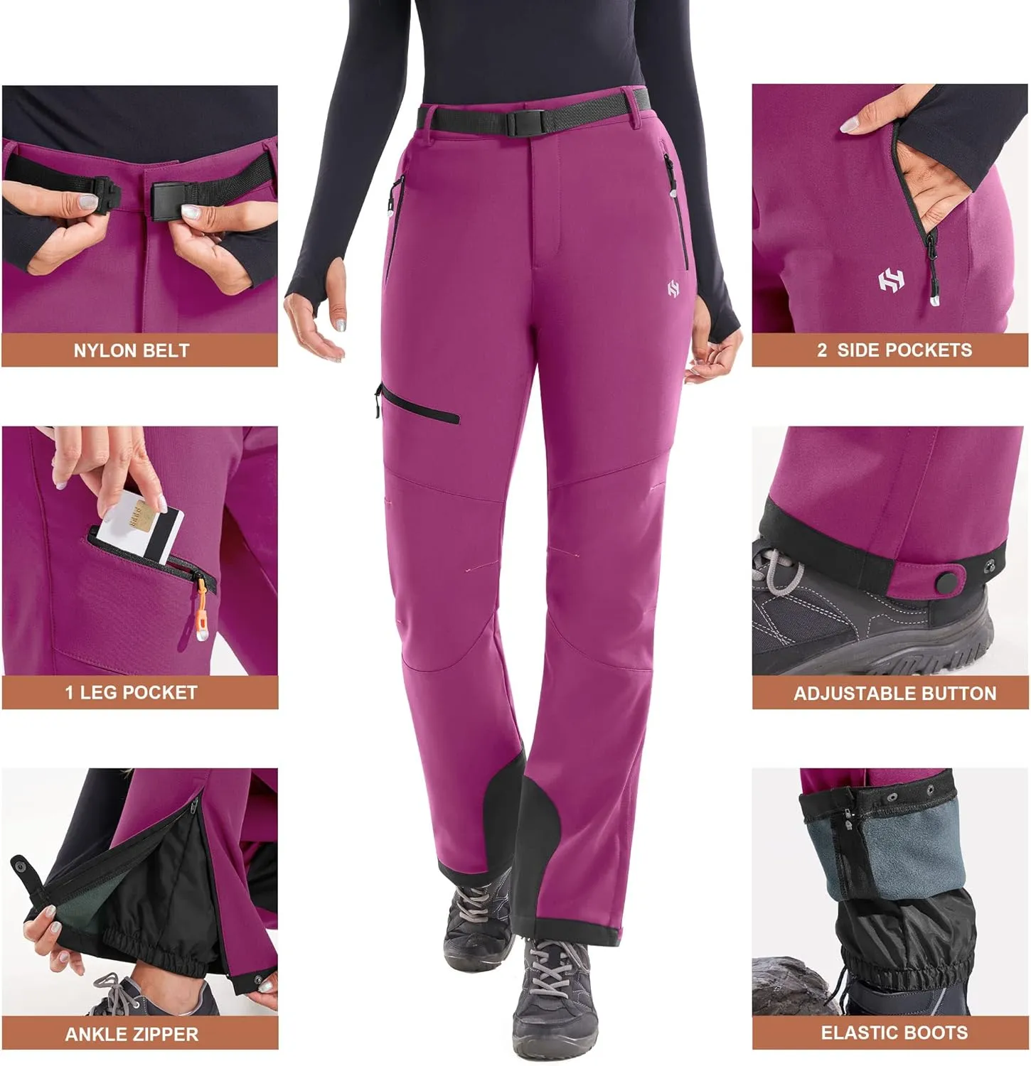 Heathyoga Snow Ski Pants Women Waterproof Softshell Insulated Fleece Lined Snowboard Pants Hiking Pants for Winter Outdoor
