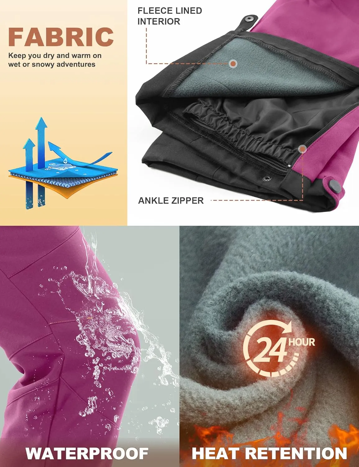 Heathyoga Snow Ski Pants Women Waterproof Softshell Insulated Fleece Lined Snowboard Pants Hiking Pants for Winter Outdoor