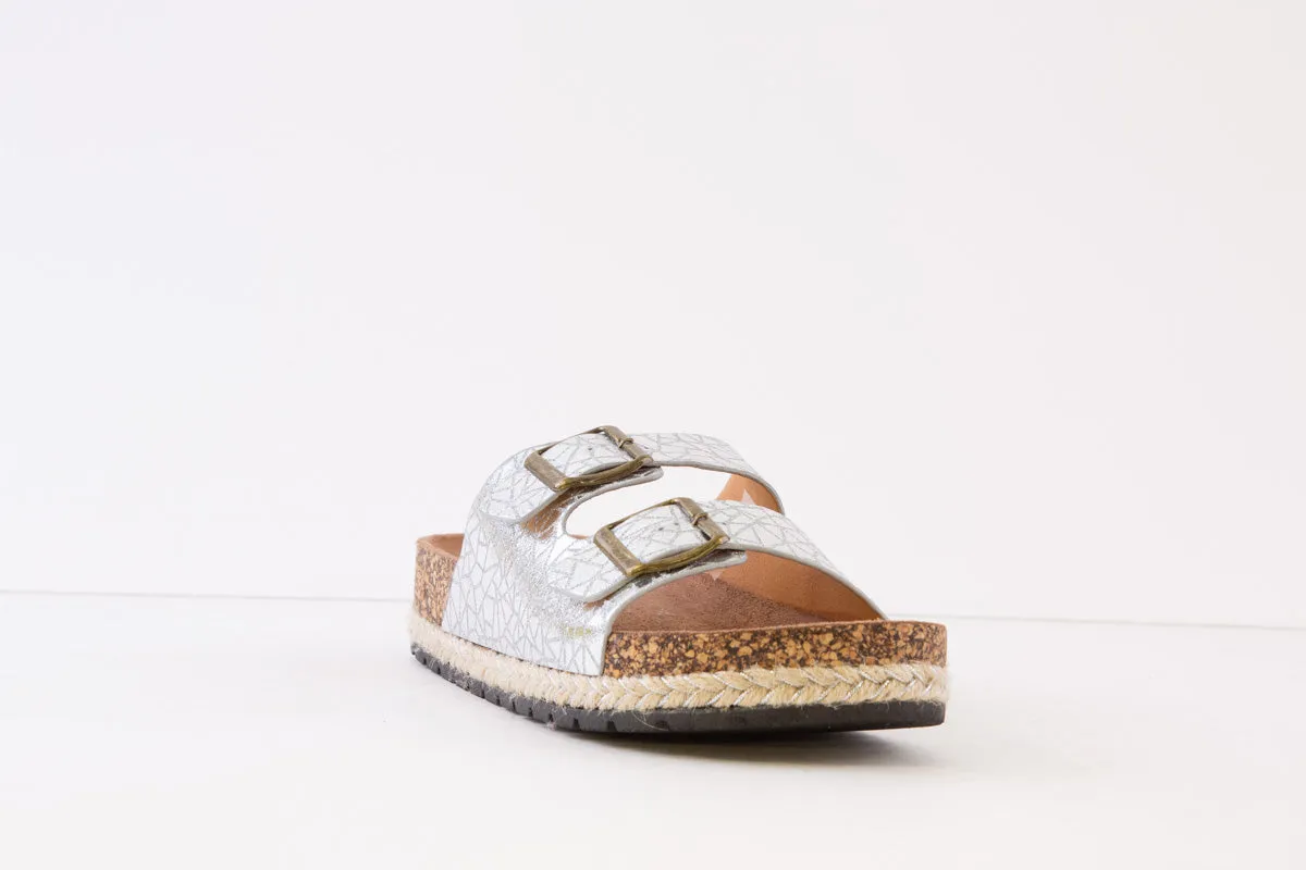 HEAVENLY FEET - ALEXIS COMFORT DOUBLE STRAP MULE - SILVER