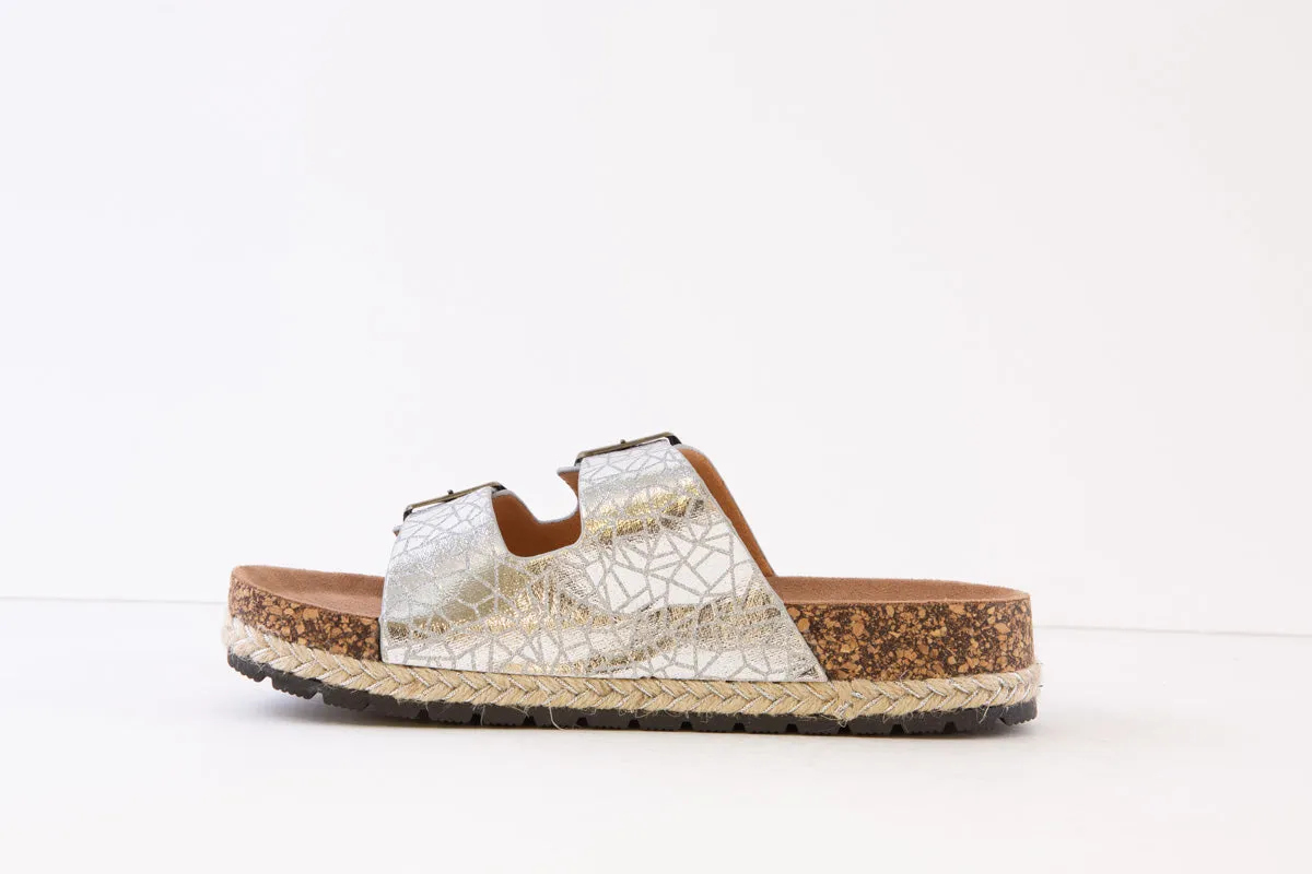 HEAVENLY FEET - ALEXIS COMFORT DOUBLE STRAP MULE - SILVER