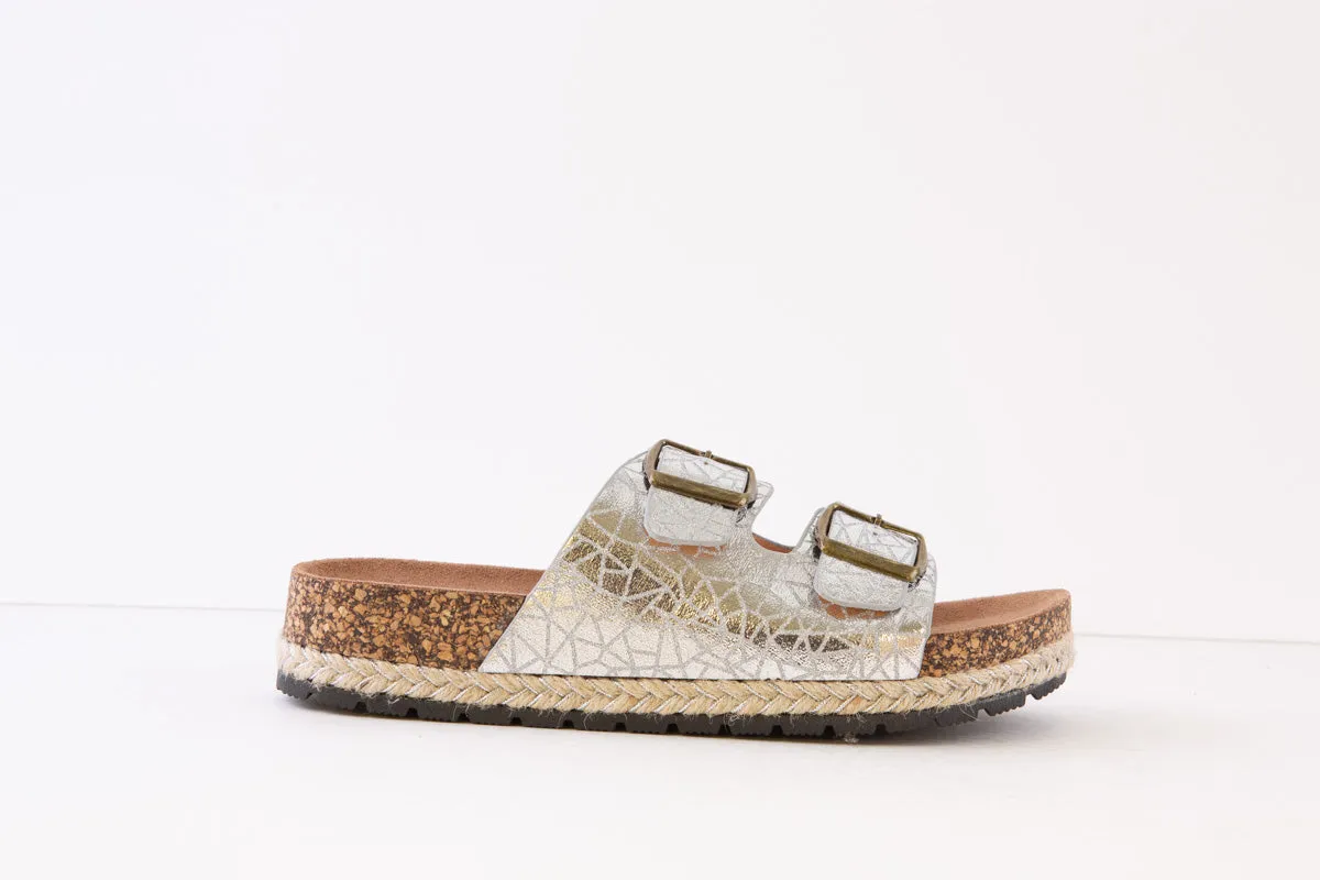 HEAVENLY FEET - ALEXIS COMFORT DOUBLE STRAP MULE - SILVER